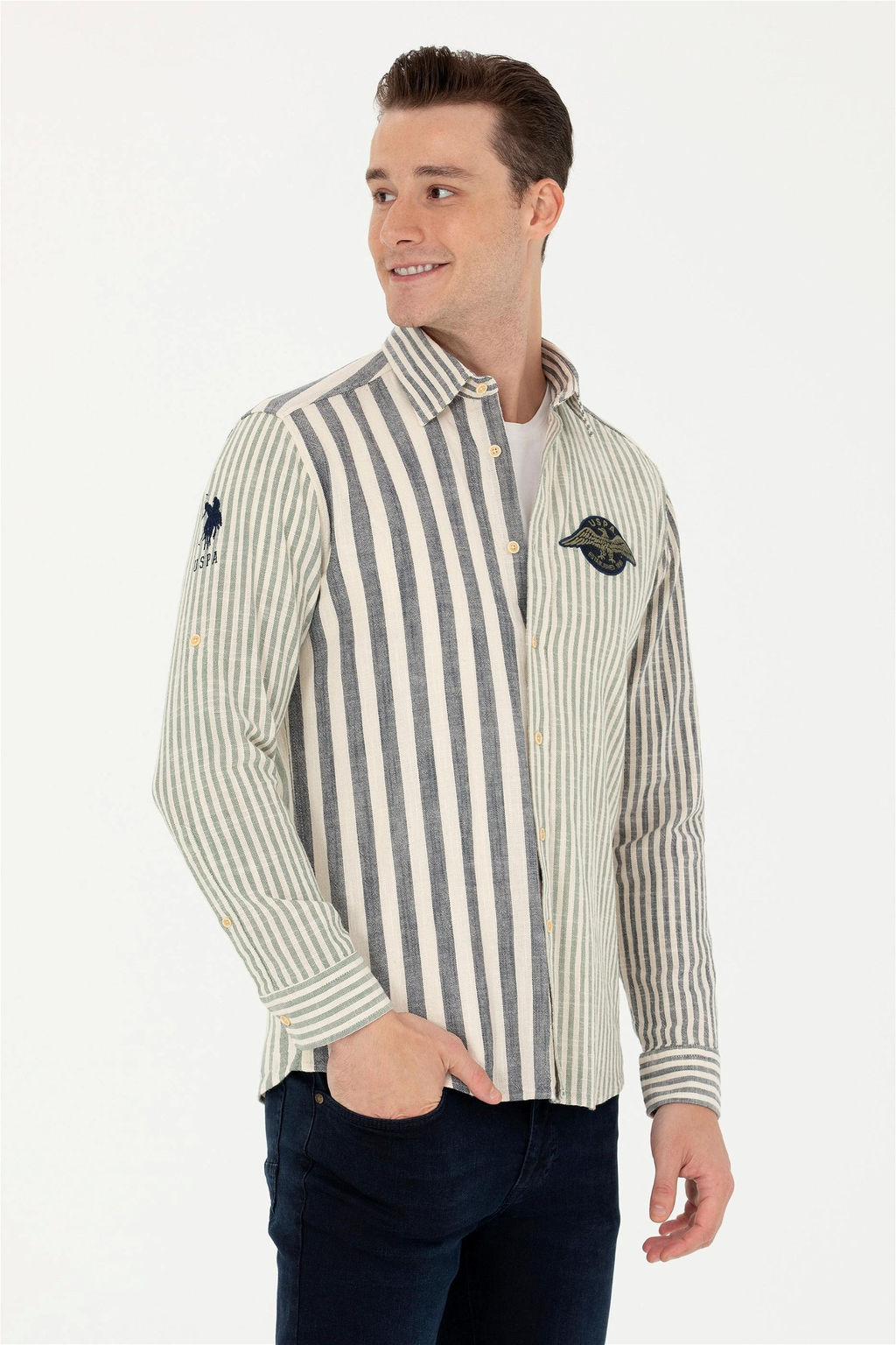 U. S. Polo Assn Мужская рубашка в полоску темно-синего цвета - U.s. polo assn фото 10