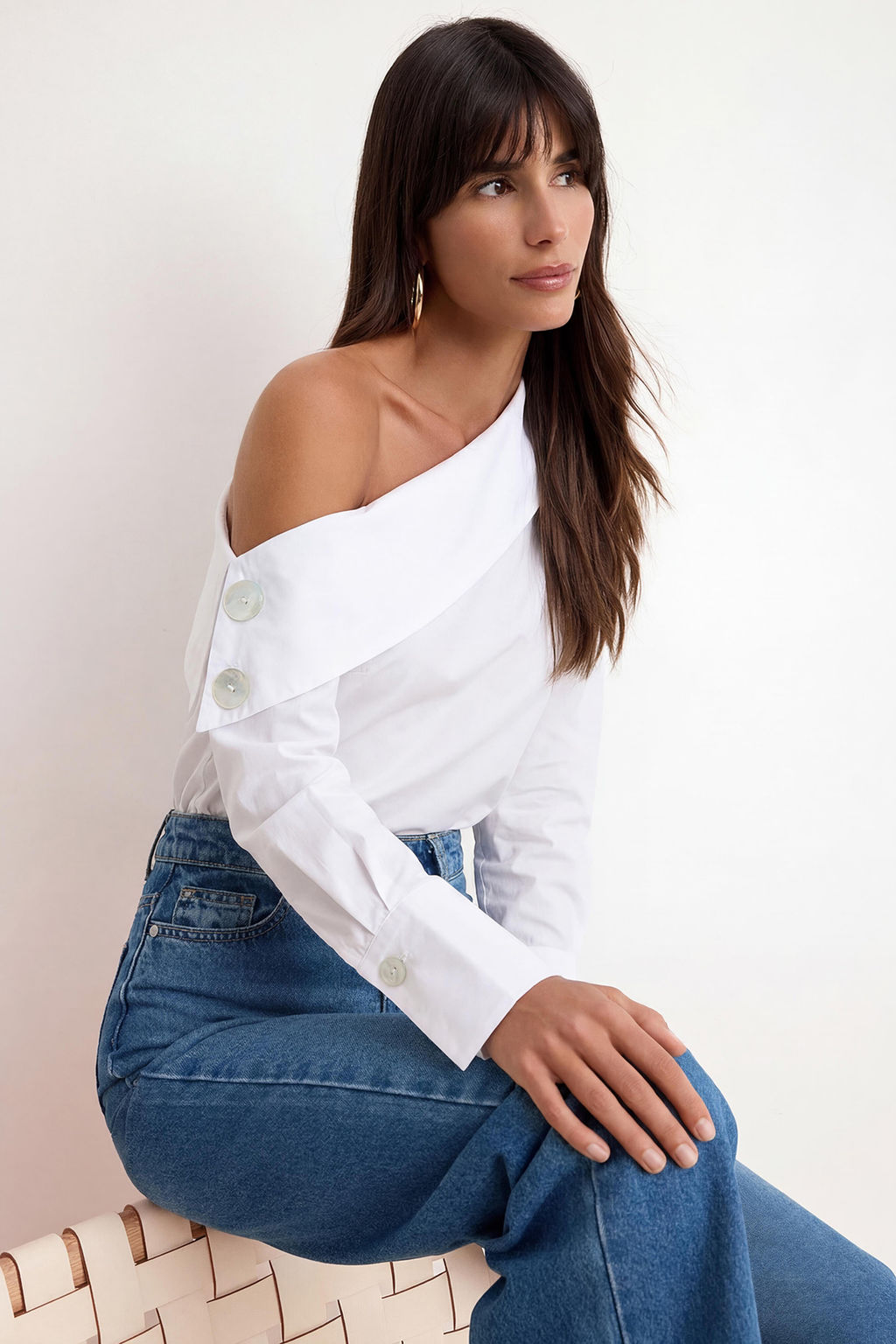 Beyaz Cizgili Asimetrik Yaka Dokuma Bluz TWOSS26BZ00666 - Trendyolmilla фото 2