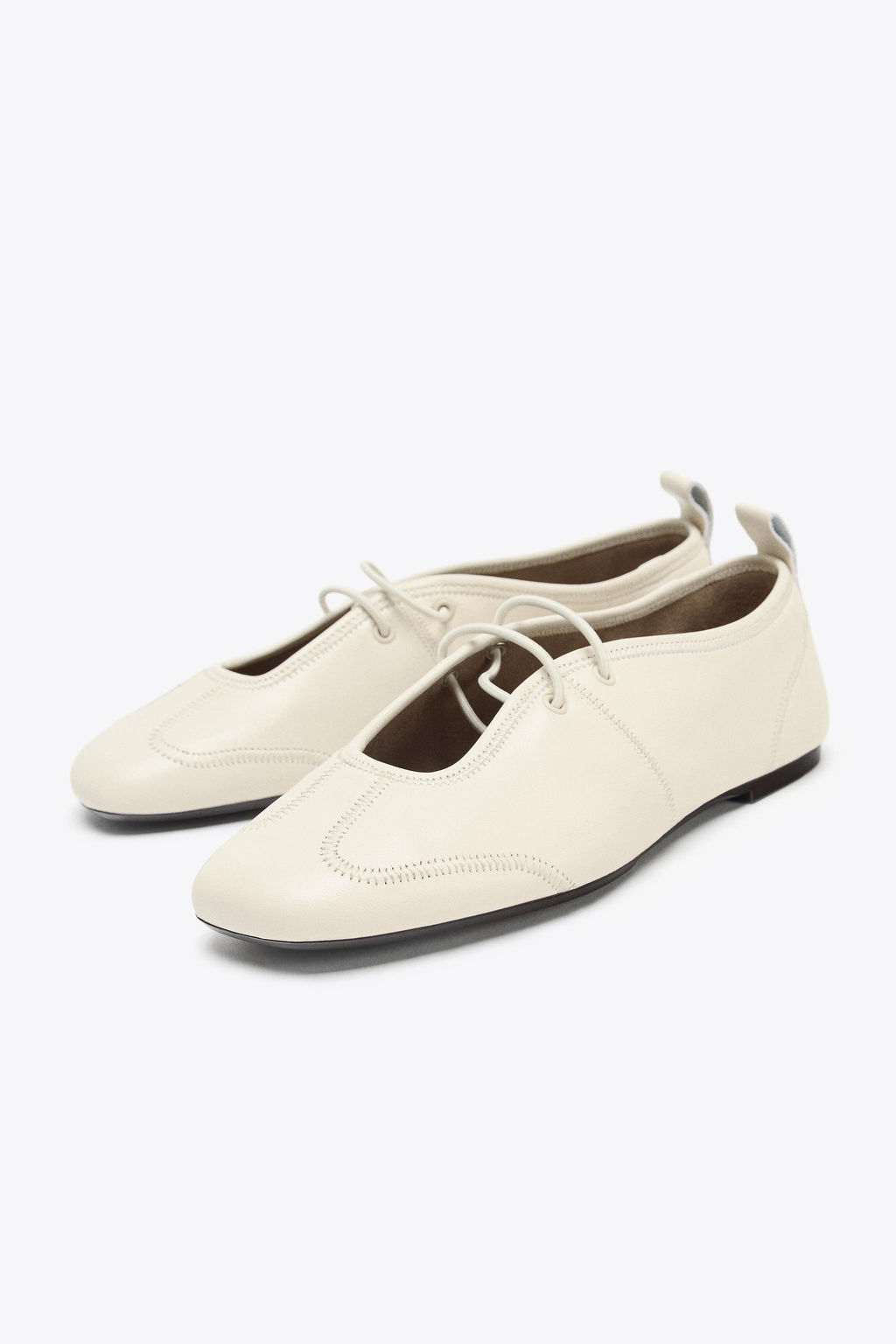 LEATHER TOPSTITCHED BALLERINAS - Zara фото 4