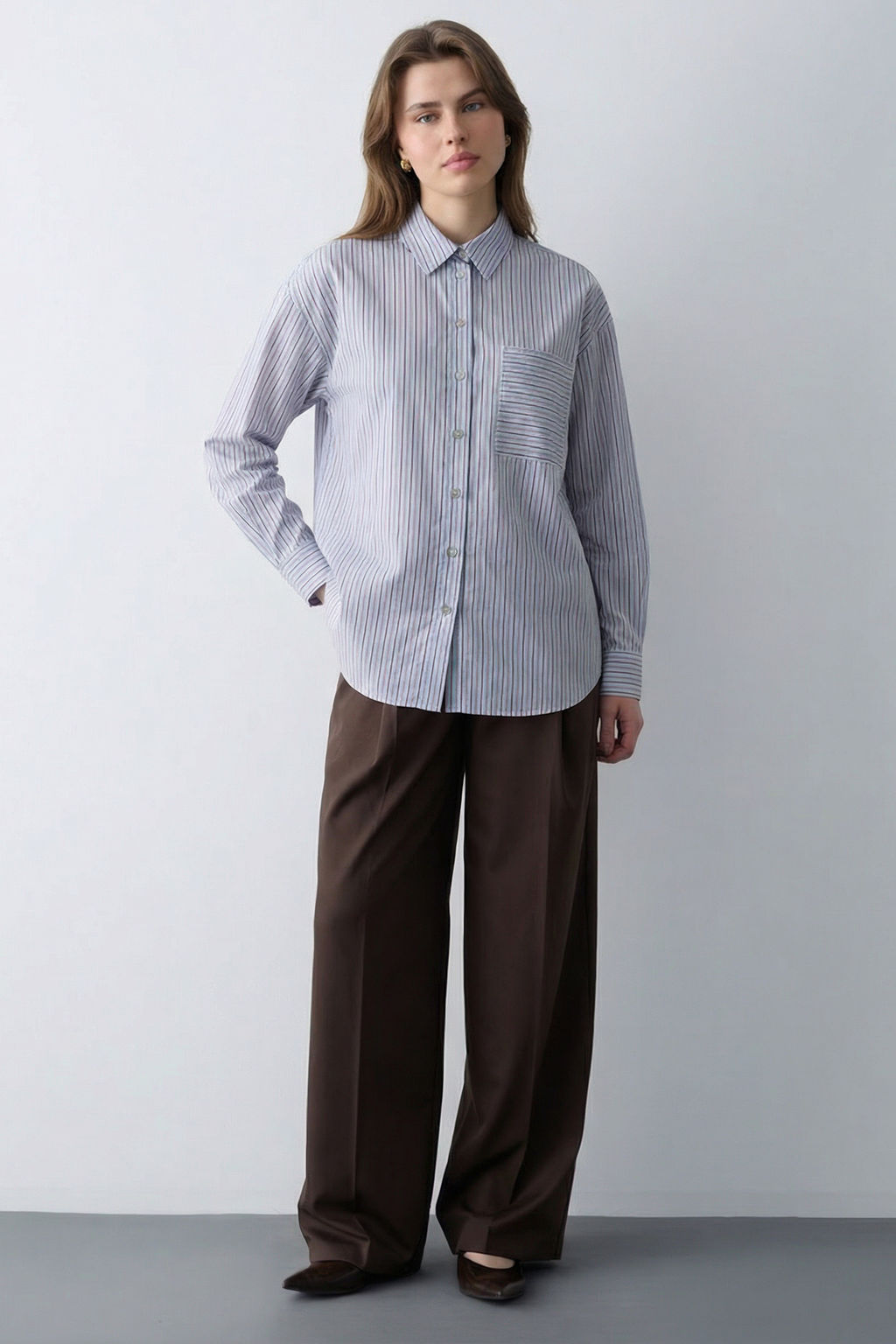 Pembe Cizgili Oversize/Genis Kal?p Gomlek TWOSS26GO00147 - Trendyolmilla фото 4