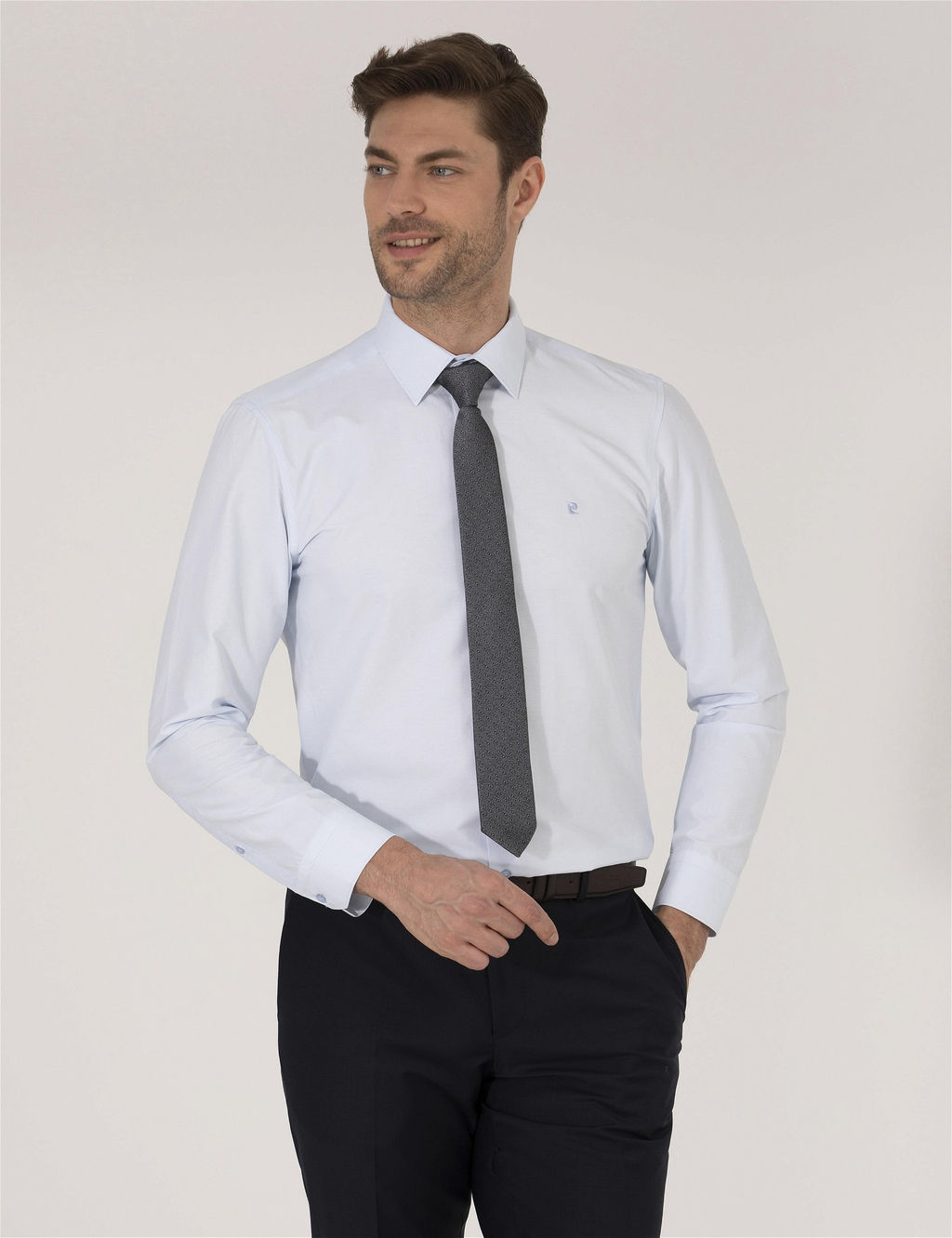 A__k Mavi Slim Fit Uzun Kollu Klasik G_mlek