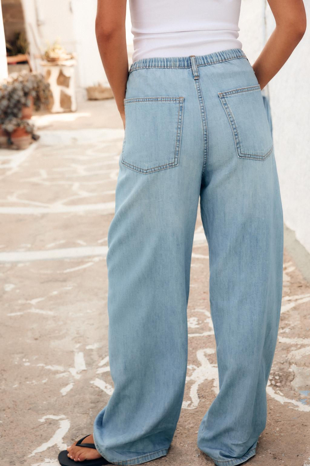 DRAWSTRING LOOSE-FITTING DENIM TROUSERS - Zara фото 14
