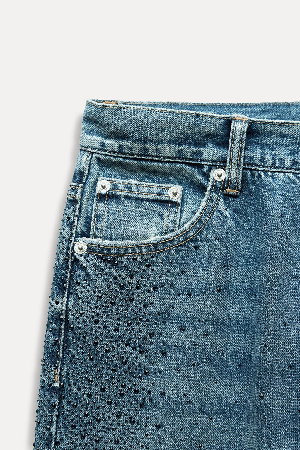 RELAXED FIT TRF DIAMANTE MID-WAIST JEANS - Zara фото 8