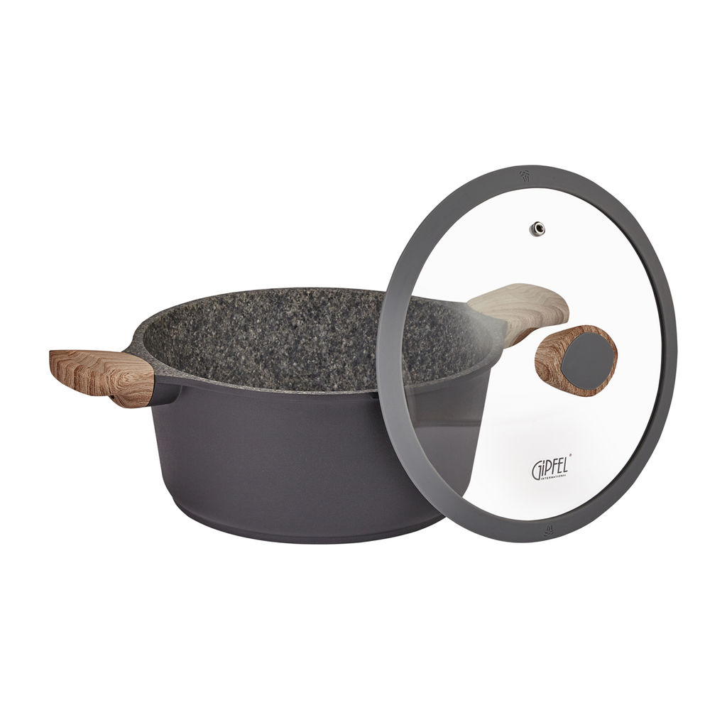 0572 GIPFEL Кастрюля OLIVER 24х11.5см/4,3л из литого алюминия с индукционным дном, с антипригарным гранитным покрытием Pfluon Granite, со стеклянной крышкой, c бакелитовой ручкой с покрытием Soft-touch. Толщина: 2,0/4,7мм  фото 4
