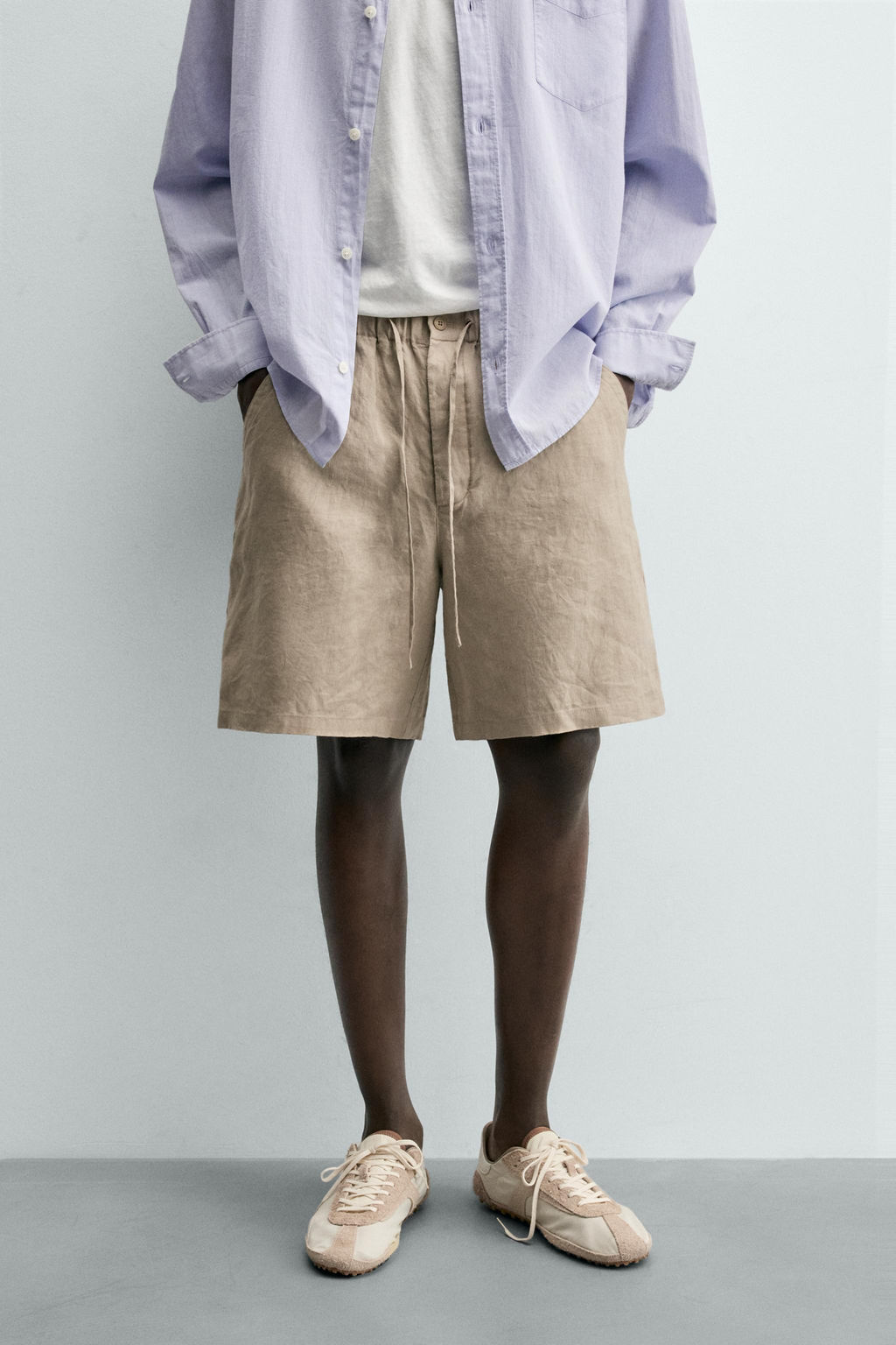 BERMUDA RELAXED FIT 100% LINO / Gris topo