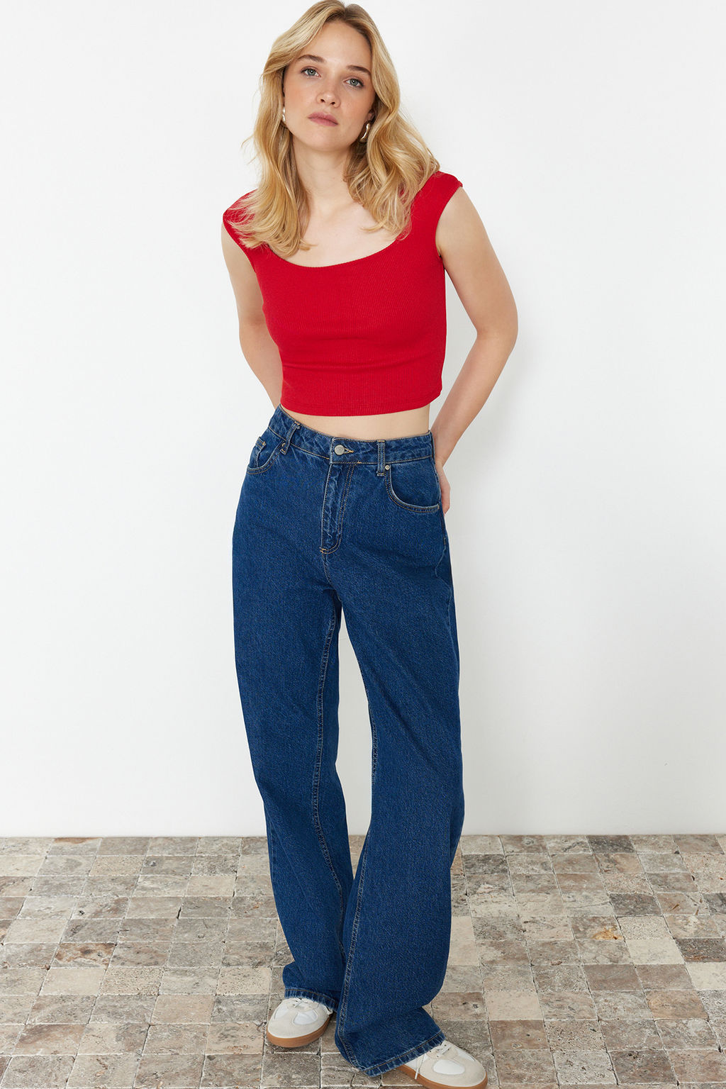 K?rm?z? fitted/vucuda Oturan Fitilli Esnek Orme Bluz TWOSS24BZ00641