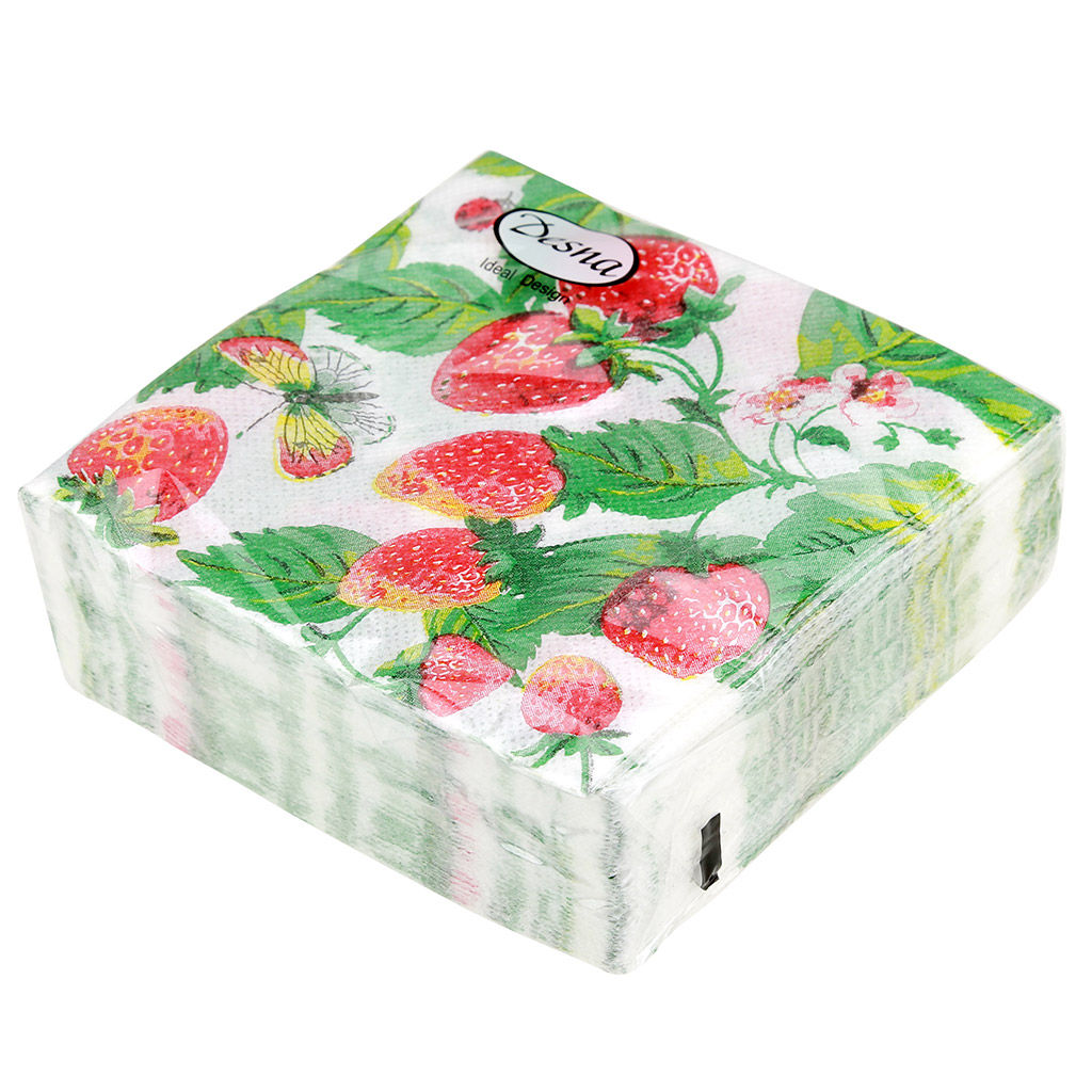 Салфетки бумажные Desna Design 24х24см, 1 слойные, 40 штук в упаковке, 100% целлюлоза, Земляника (Россия) - Bouquet фото 2