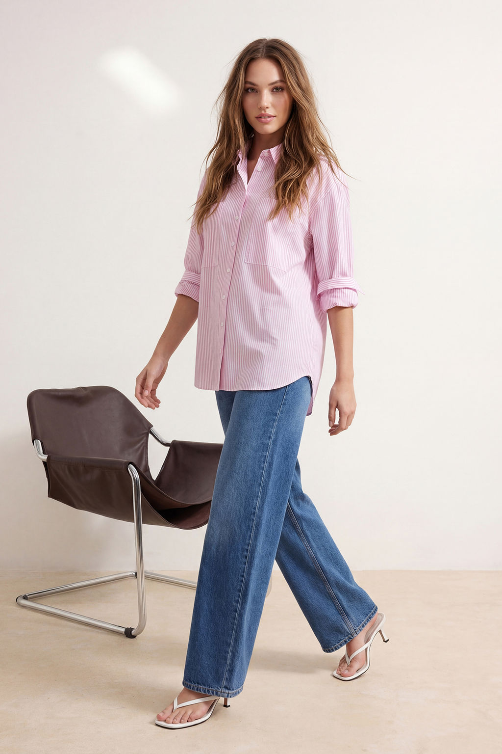 TRENDYOLMILLA Mavi Cizgili Cep Detayl? Oversize/Genis Kal?p Dokuma Gomlek TWOAW23GO00359  фото 40
