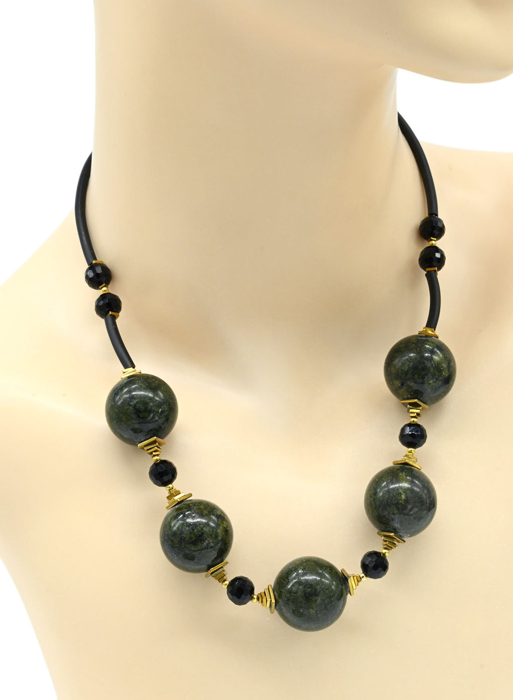 Колье на шнурке шарик 20мм со змеевиком, 49см