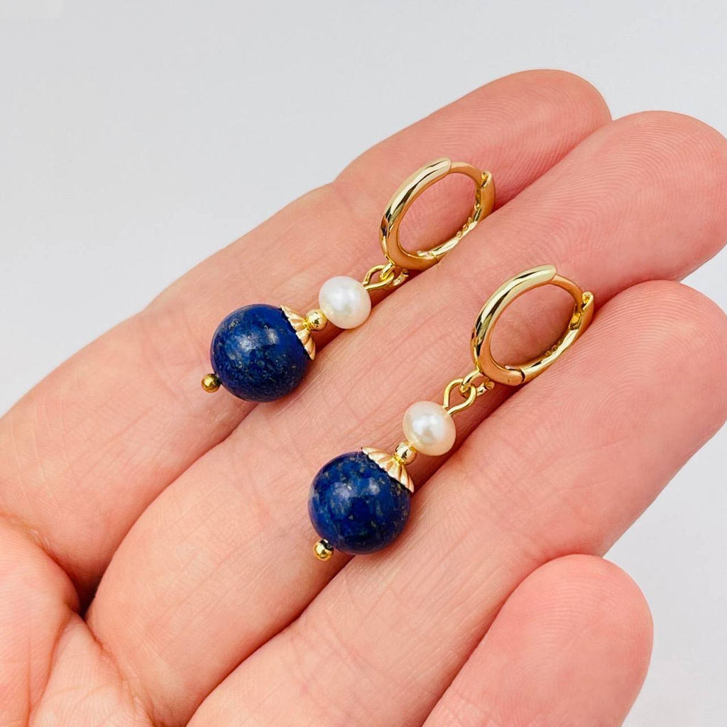 Серьги двойные из Лазурита и Жемчуга