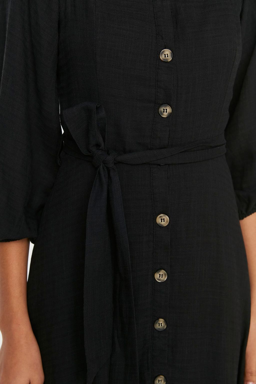 TRENDYOLMILLA Ekru Kusakl? Midi Dugmeli Kare Yaka Dokuma Keten Gorunumlu Elbise TWOSS19IE0009  фото 8