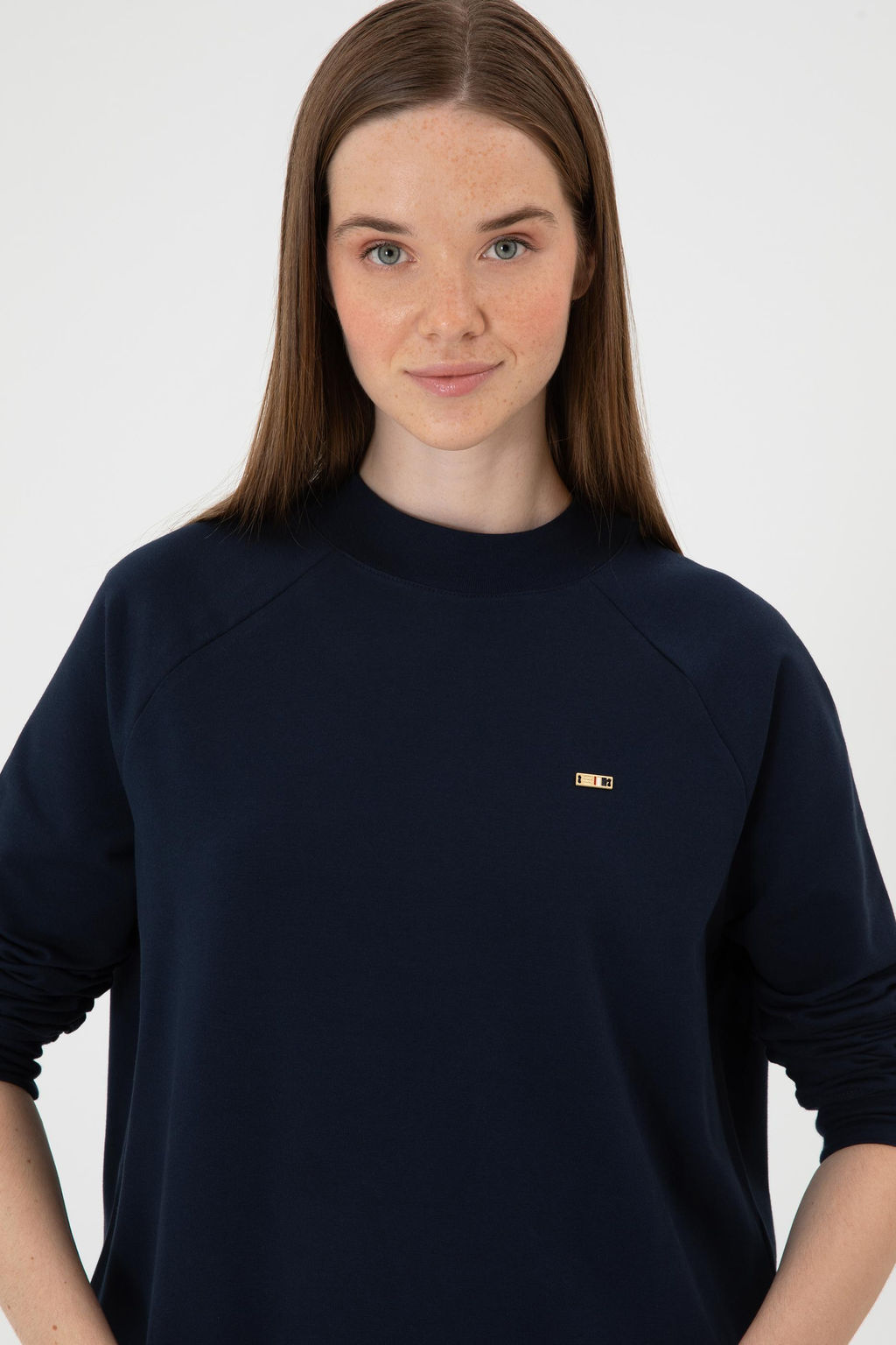 Kad_n Lacivert Regular Bisiklet Yaka Basic Sweatsh_rt
