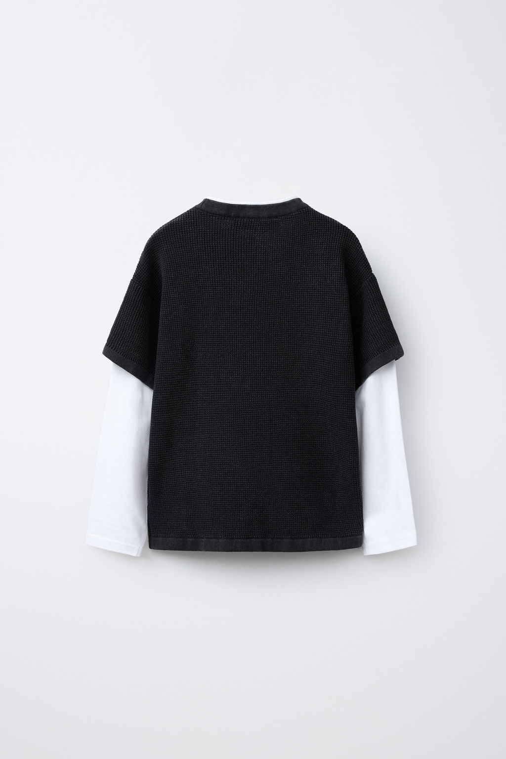 CAMISETA WAFFLE DOBLE MANGA TEXTO / Negro - Zara фото 2