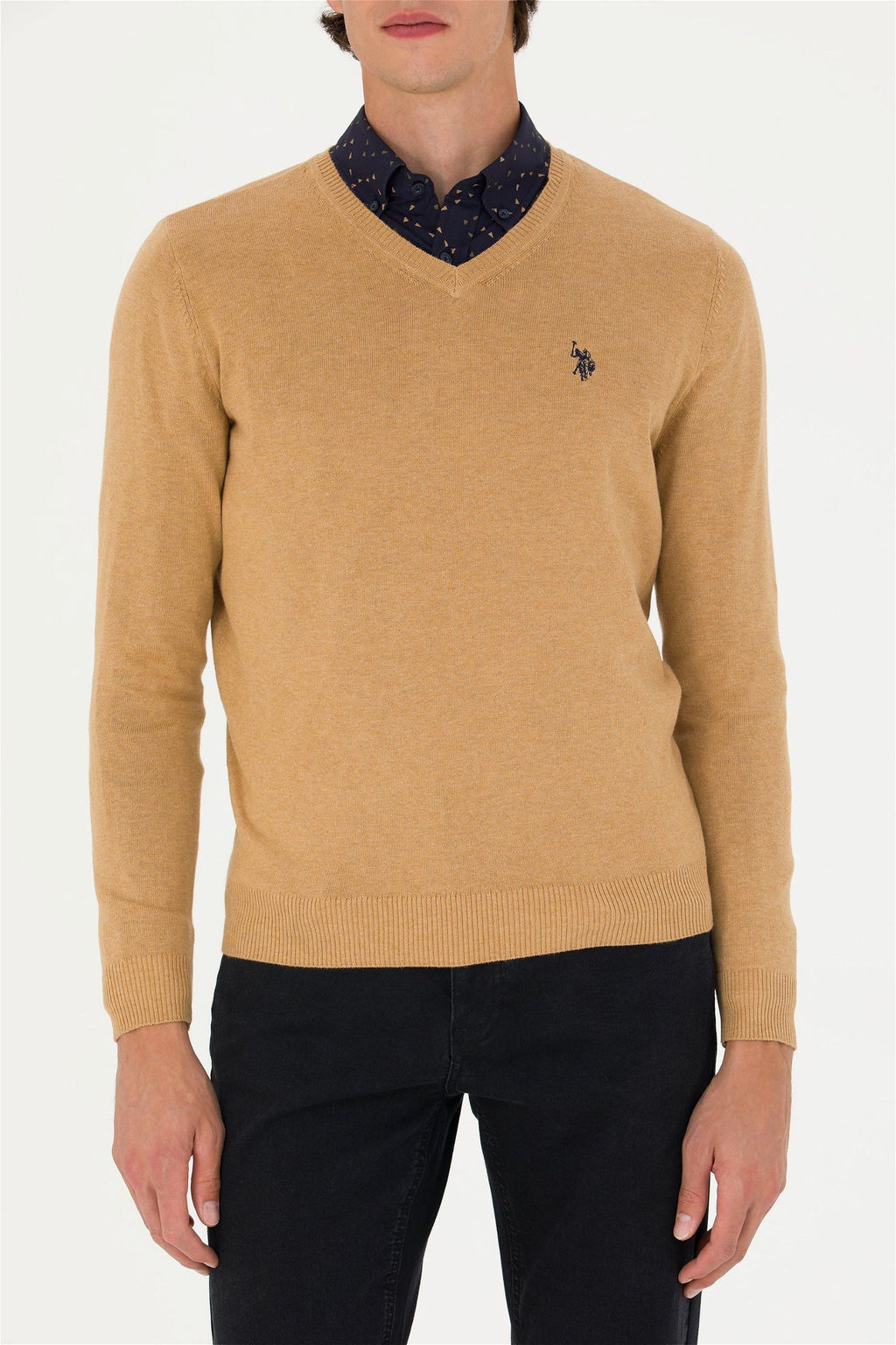 Свитер мужской U. S. Polo Assn Basic песочный меланж из хлопка - U.s. polo assn фото 6