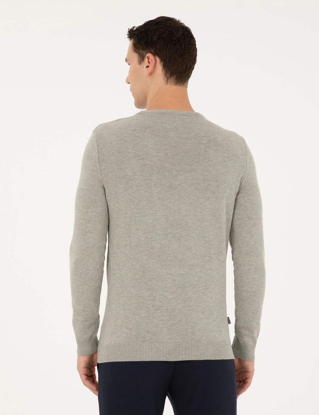 A__k Gri Melanj Slim Fit Bisiklet Yaka Basic Triko Kazak