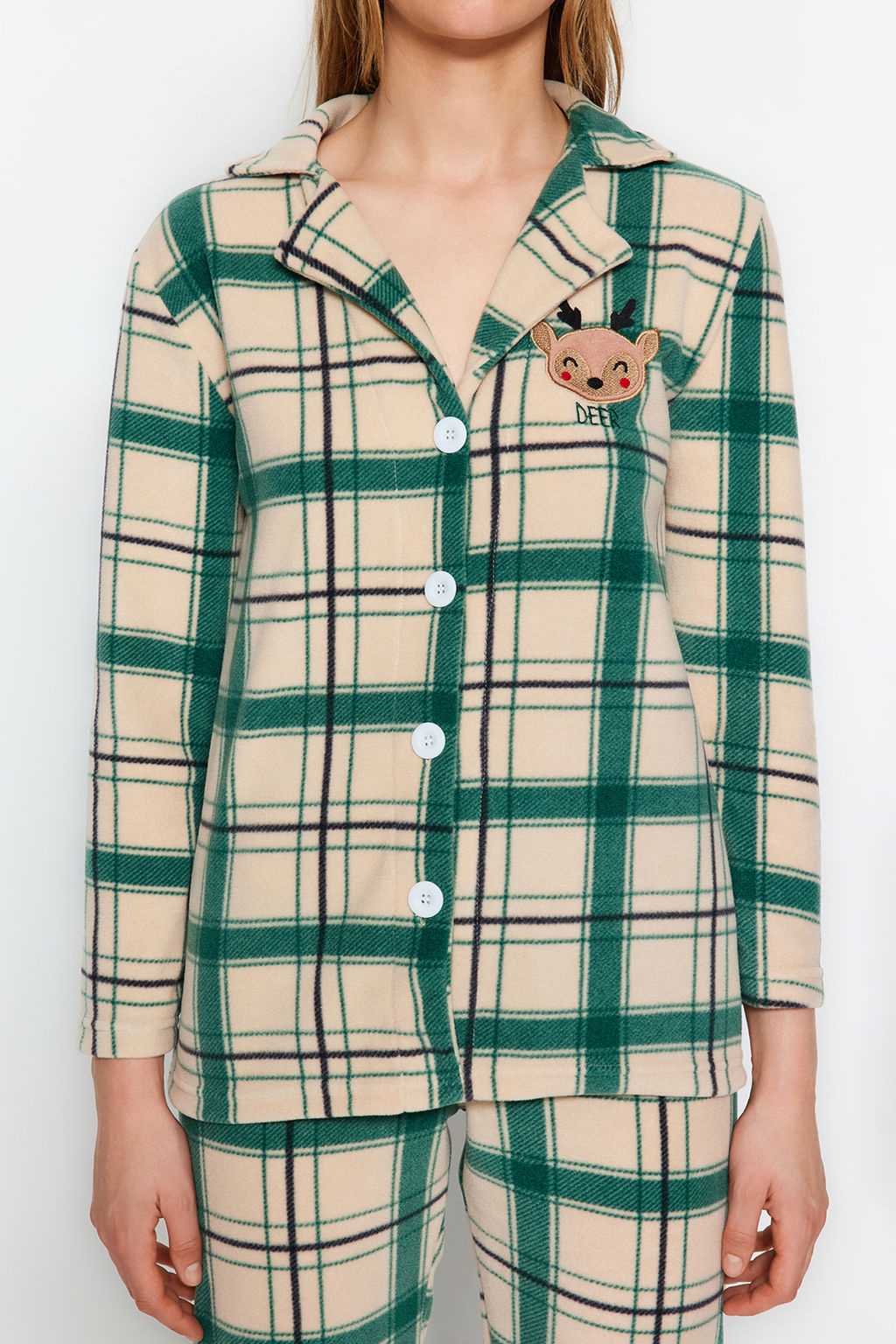 Trendyolmilla Yesil Nak?sl? Ekoseli Polar K?sl?k Orme Pijama Tak?m? THMAW24PT00175  фото 4