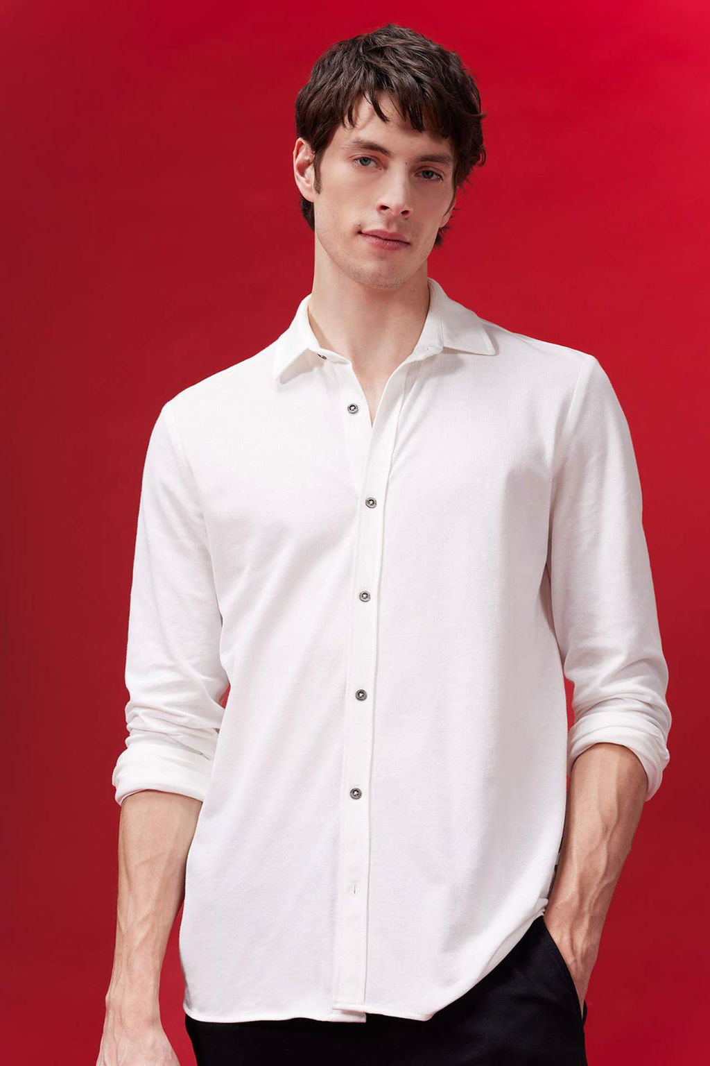 Regular Fit Basic Duz Penye Uzun Kollu Gomlek - Defacto фото 2