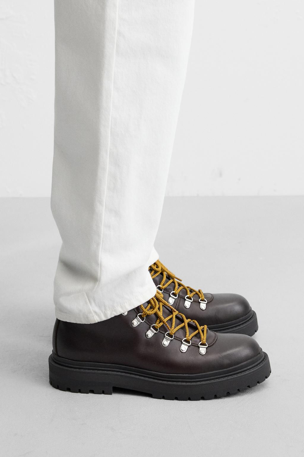 LEATHER LACE-UP BOOTS - Zara фото 3