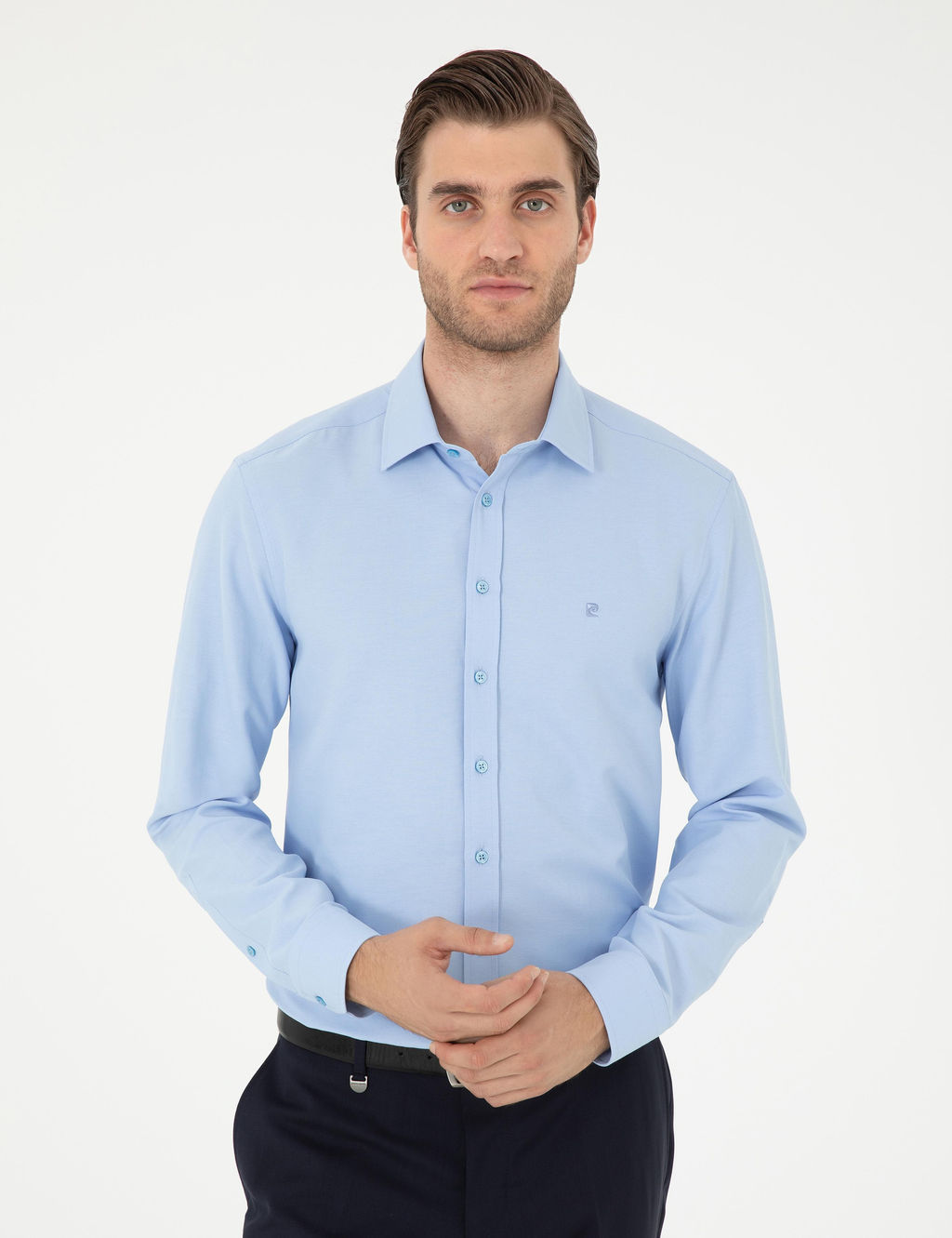 Koyu Mavi Oxford Slim Fit Uzun Kollu G_mlek