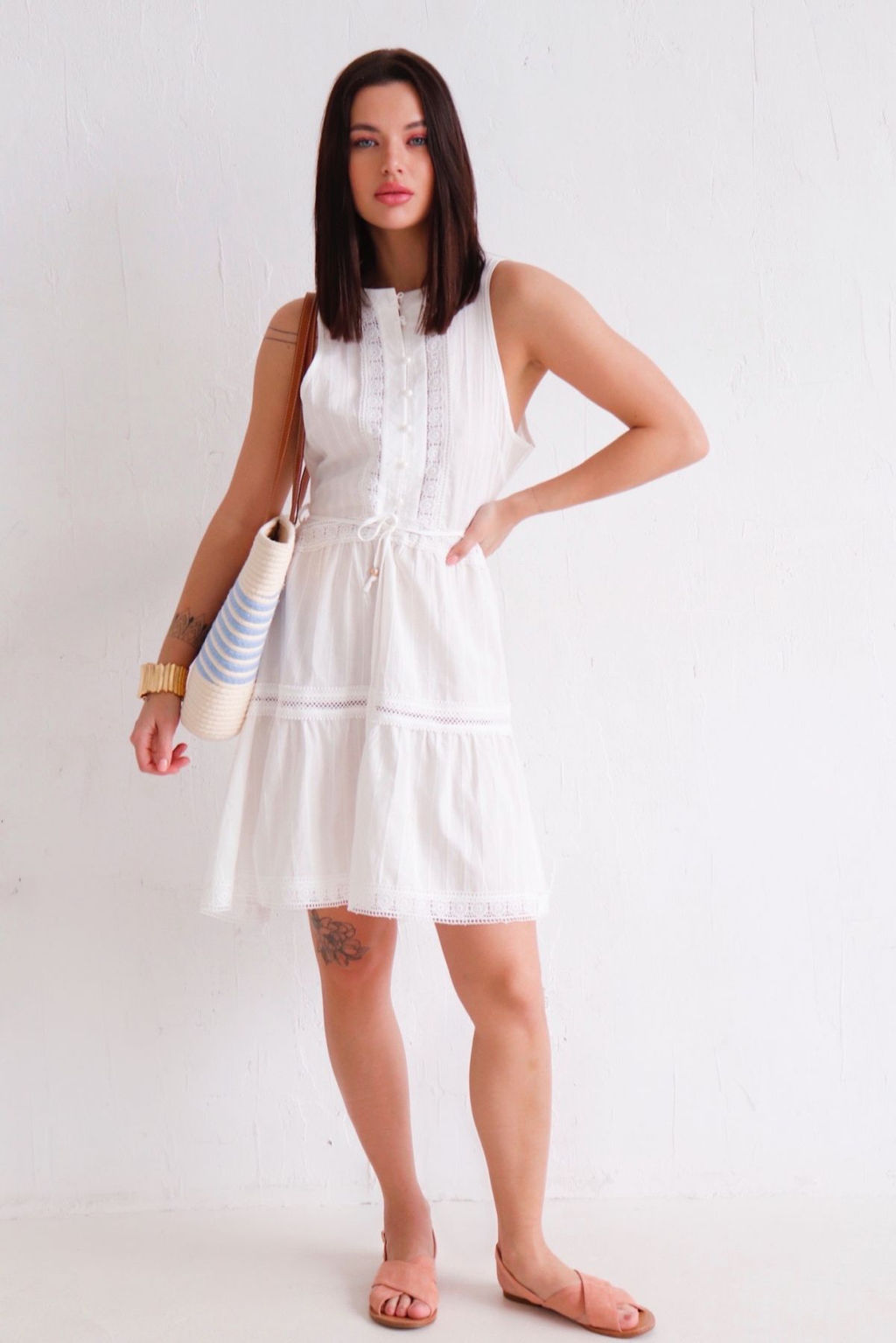 Martichelli Платье белое хлопковое с шитьём  фото 2