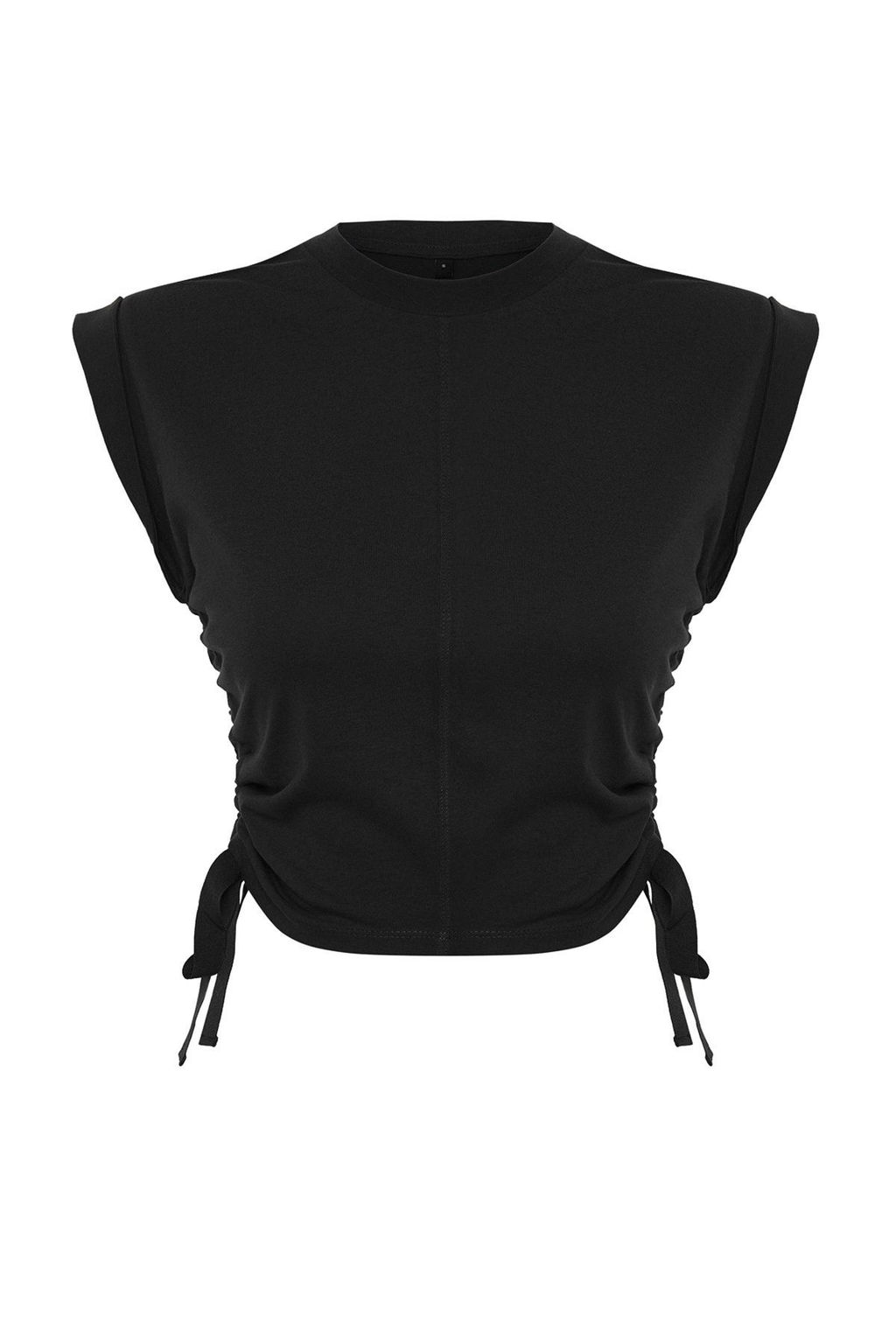 TRENDYOLMILLA Antrasit %100 Pamuk Buzgu Detayl? Crop Yarasa Kol Orme T-Shirt TWOSS24TS00026 фото 7