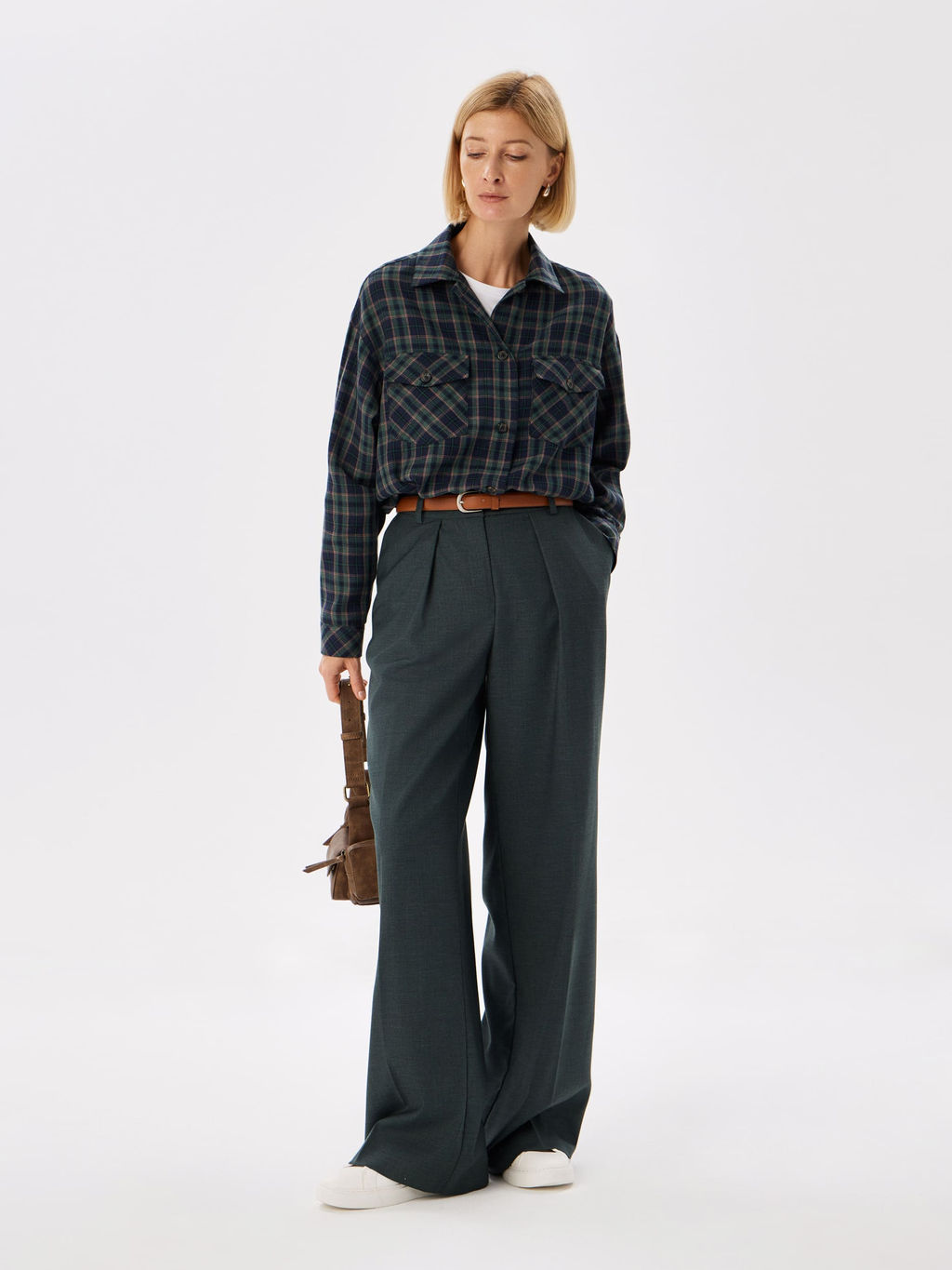 Блузка женская дл. рук. KATHARINA KROSS KK-B-0036F-FR-сине-зеленый, клетка  фото 6