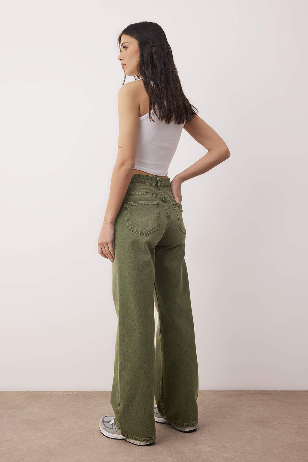 Ac?k Haki Yuksek Bel Vintage Y?kama Wide Leg Jeans TWOAW26JE00110