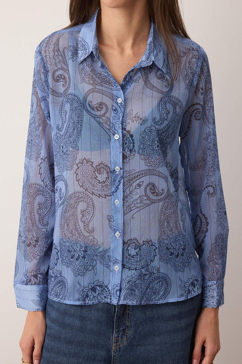 Mavi Sal Desenli Astars?z Yoryo Sifon Gomlek TWOAW26GO00063 - Trendyolmilla фото 3