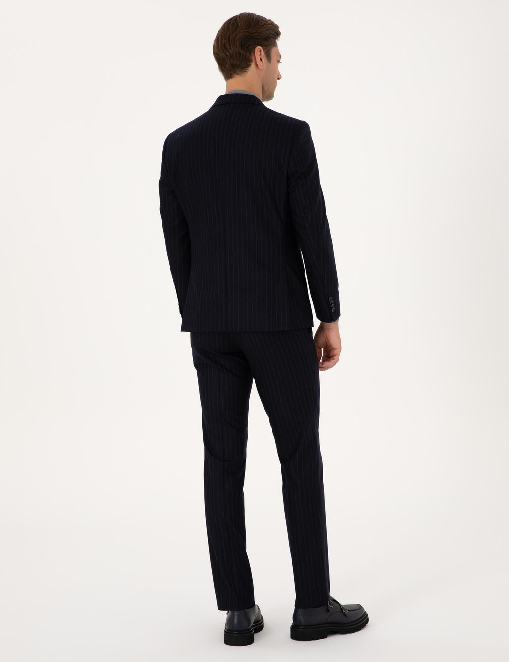 Lacivert Slim Fit %100 Y_n Tak_m Elbise