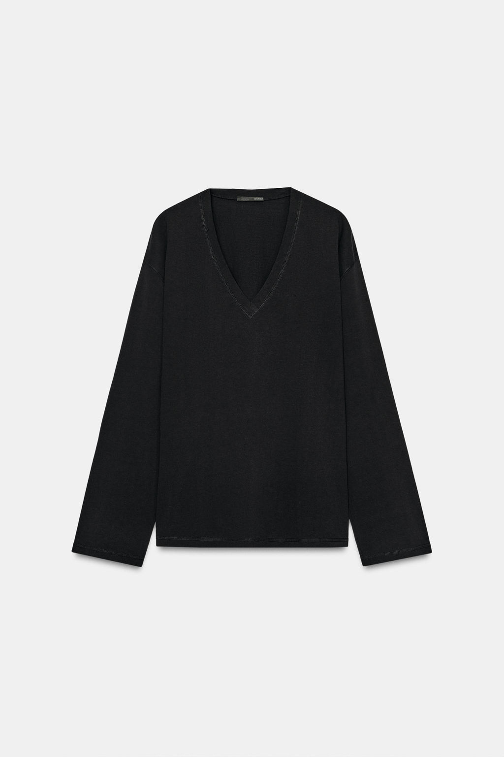 CAMISETA ESCOTE PICO ALGOD?N / Negro - Zara фото 5