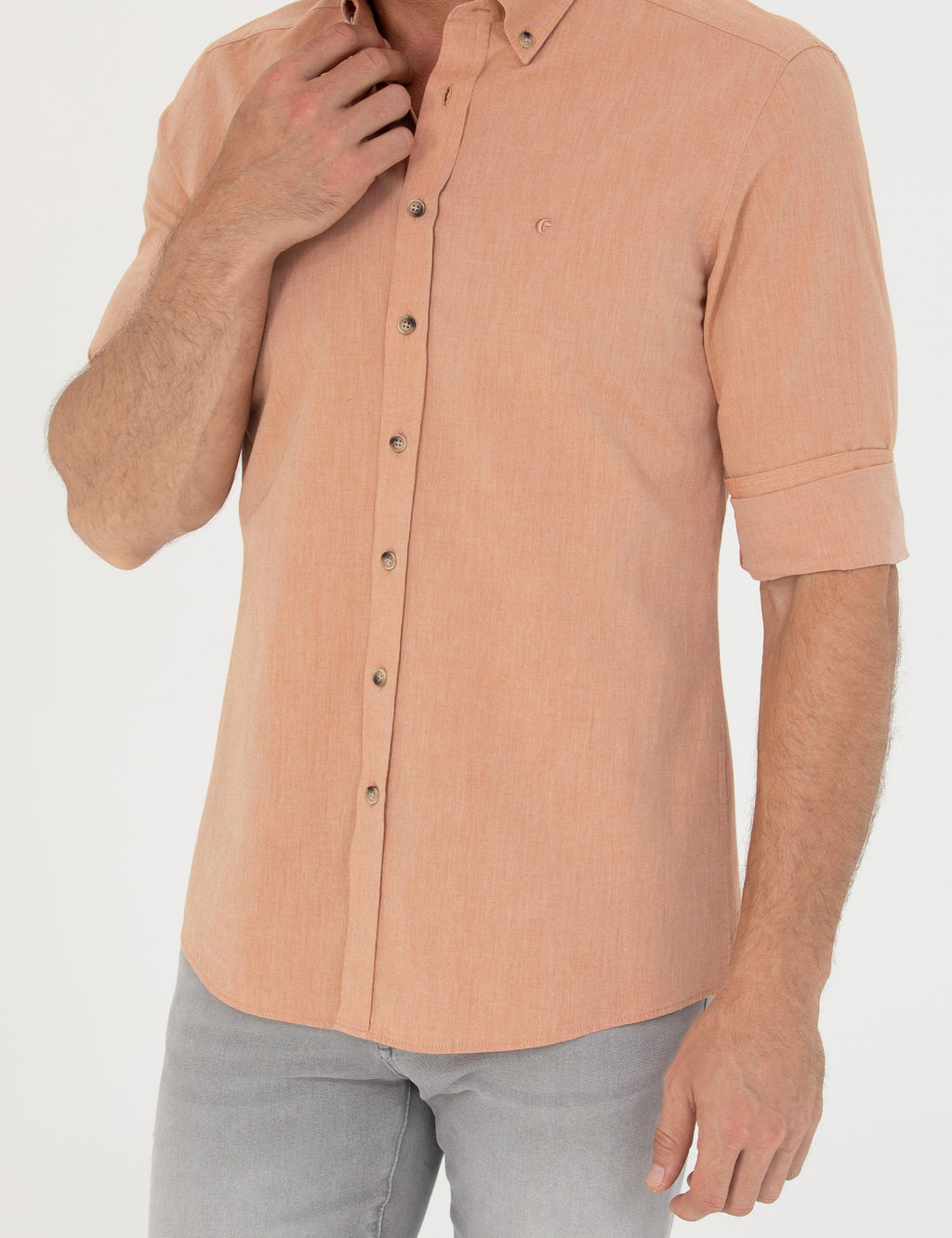 Turuncu Slim Fit Uzun Kollu G_mlek