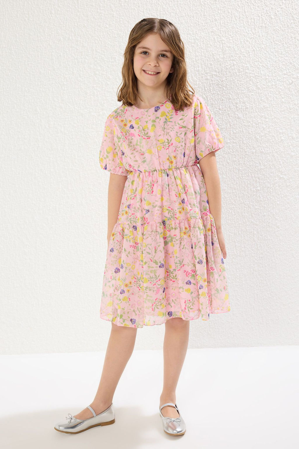 Pembe K?z Cocuk Mini Me Cicekli Dokuma Anne-K?z Bayraml?k Elbise TKDSS25EL00056 - Trendyolmilla фото 2