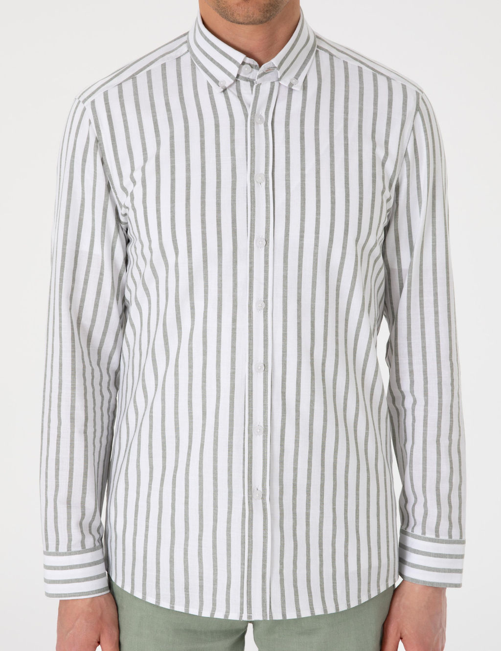 Haki Regular Fit _izgili Uzun Kollu G_mlek - Pierre cardin фото 6
