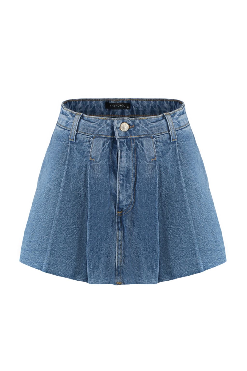 TRENDYOLMILLA Mavi Pileli Normal Bel Mini Denim Sort Etek TWOSS22SR00163 фото 11