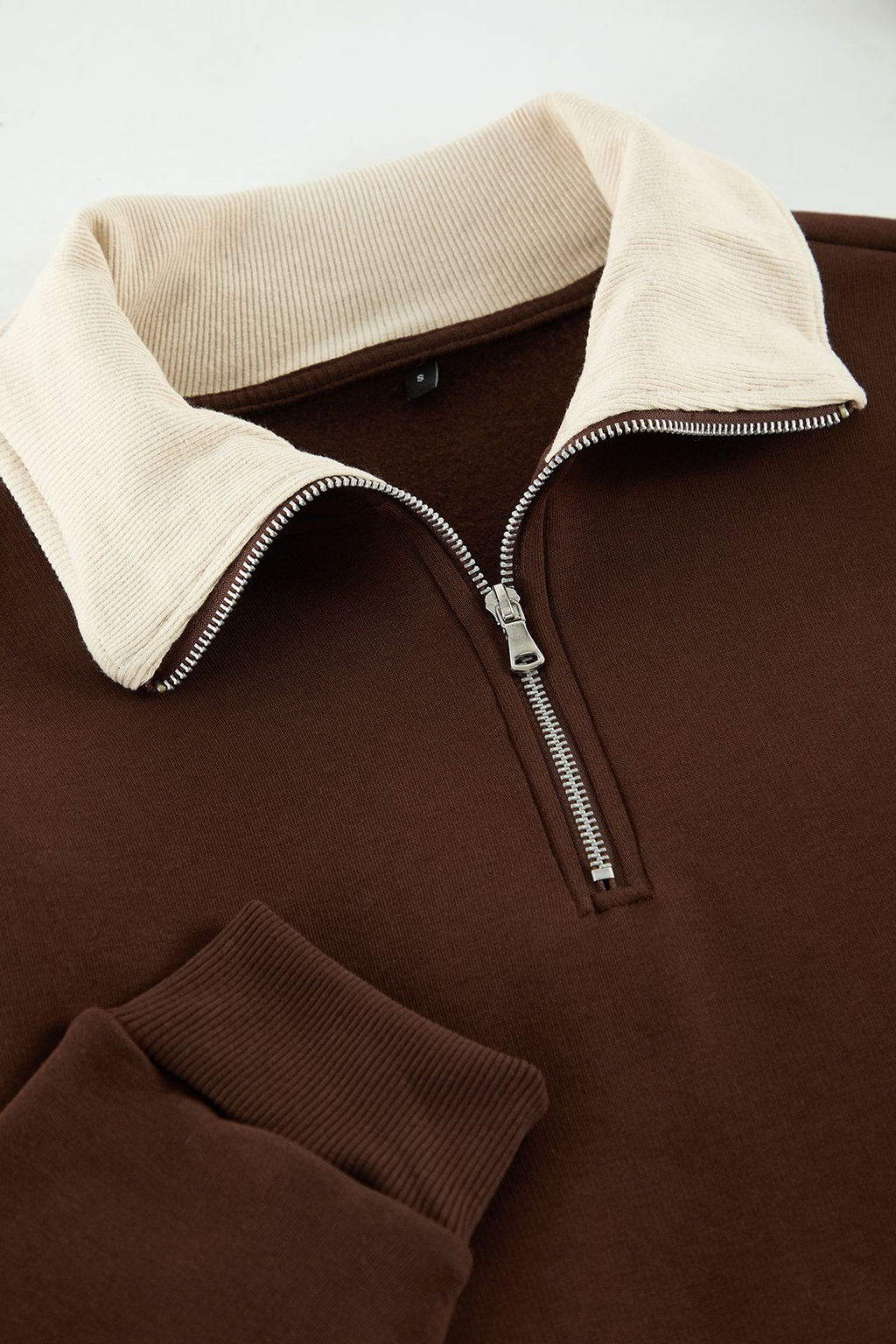 Kahverengi Oversize/Genis Kesim Dik Yaka Fermuarl? Ici Polarl?/S?cak Tutan Sweatshirt TMNAW25SW00081