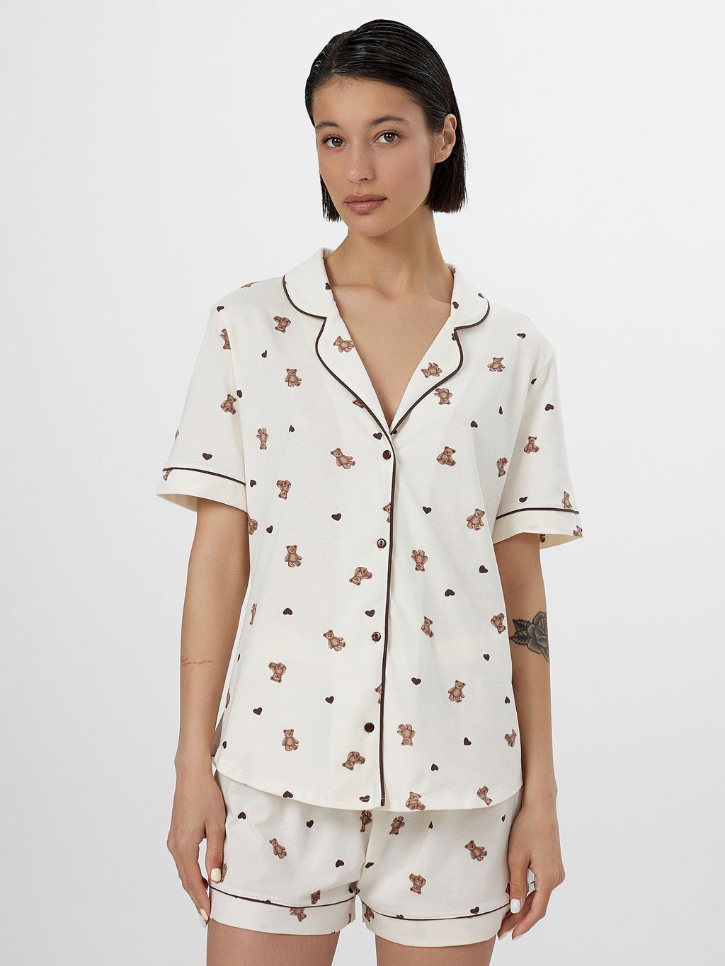 Комплект домашний женский молочный с принтом мишки - Mark formelle фото 4