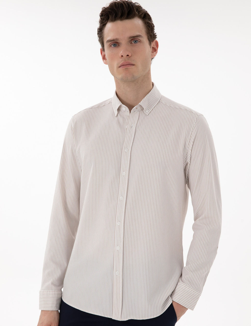 Bej Slim Fit _izgili Uzun Kollu G_mlek - Pierre cardin фото 3