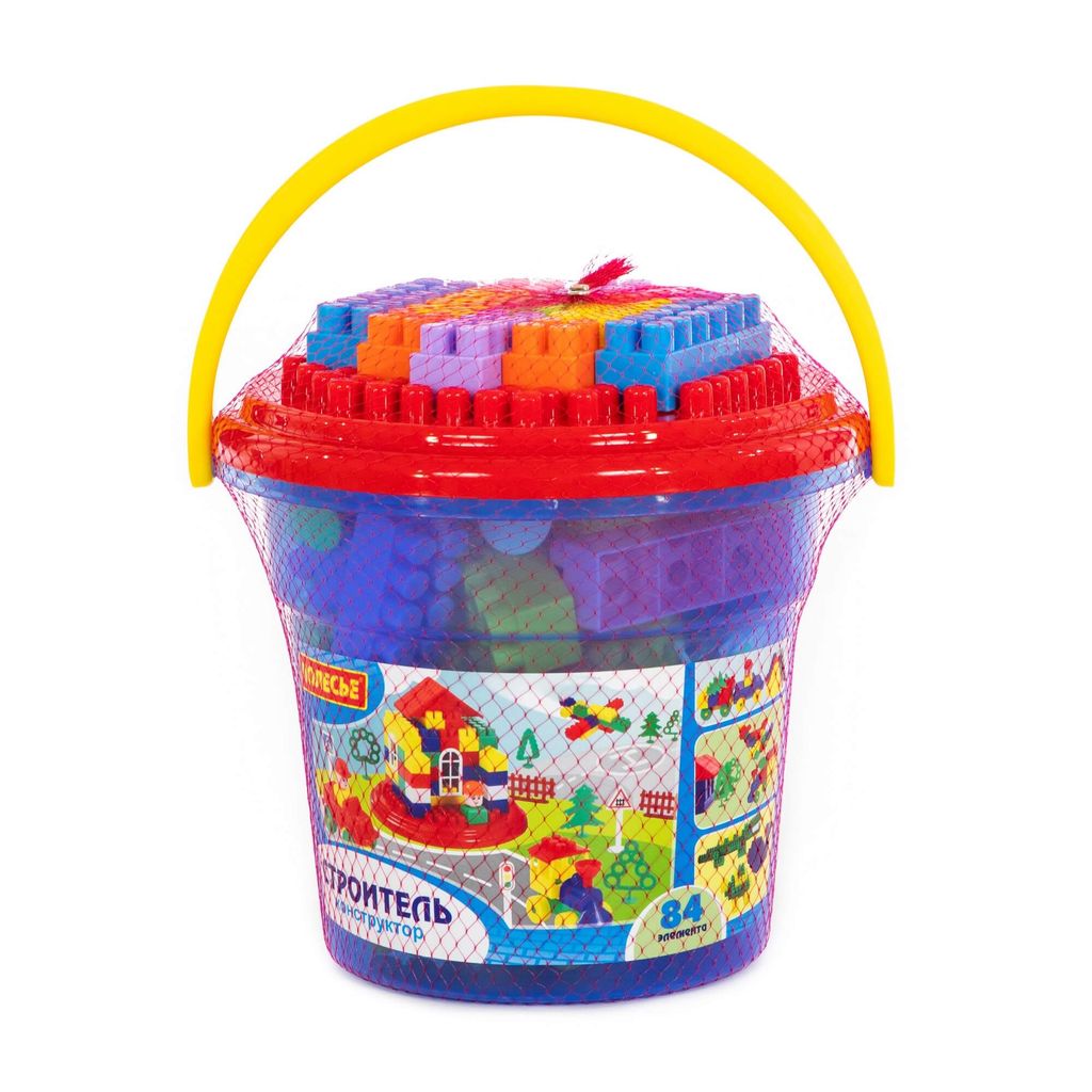 Конструктор Строитель (84 элемента) (в ведре Макси с крышкой) - Полесье фото 3