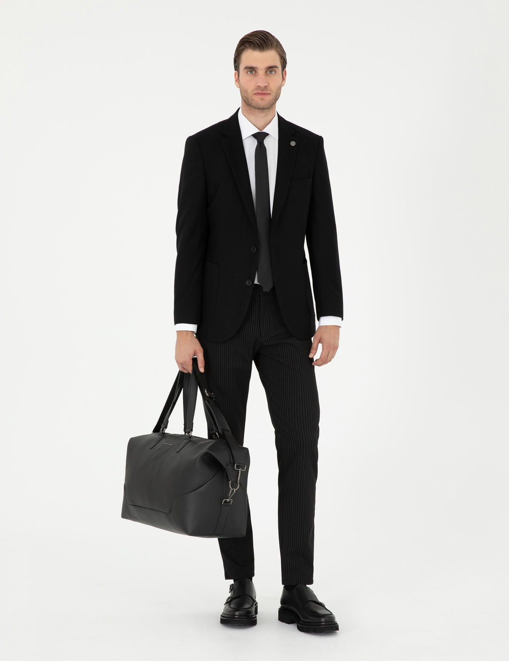 Siyah Y_n Kar___ml_ Ex. Slim Fit Ceket
