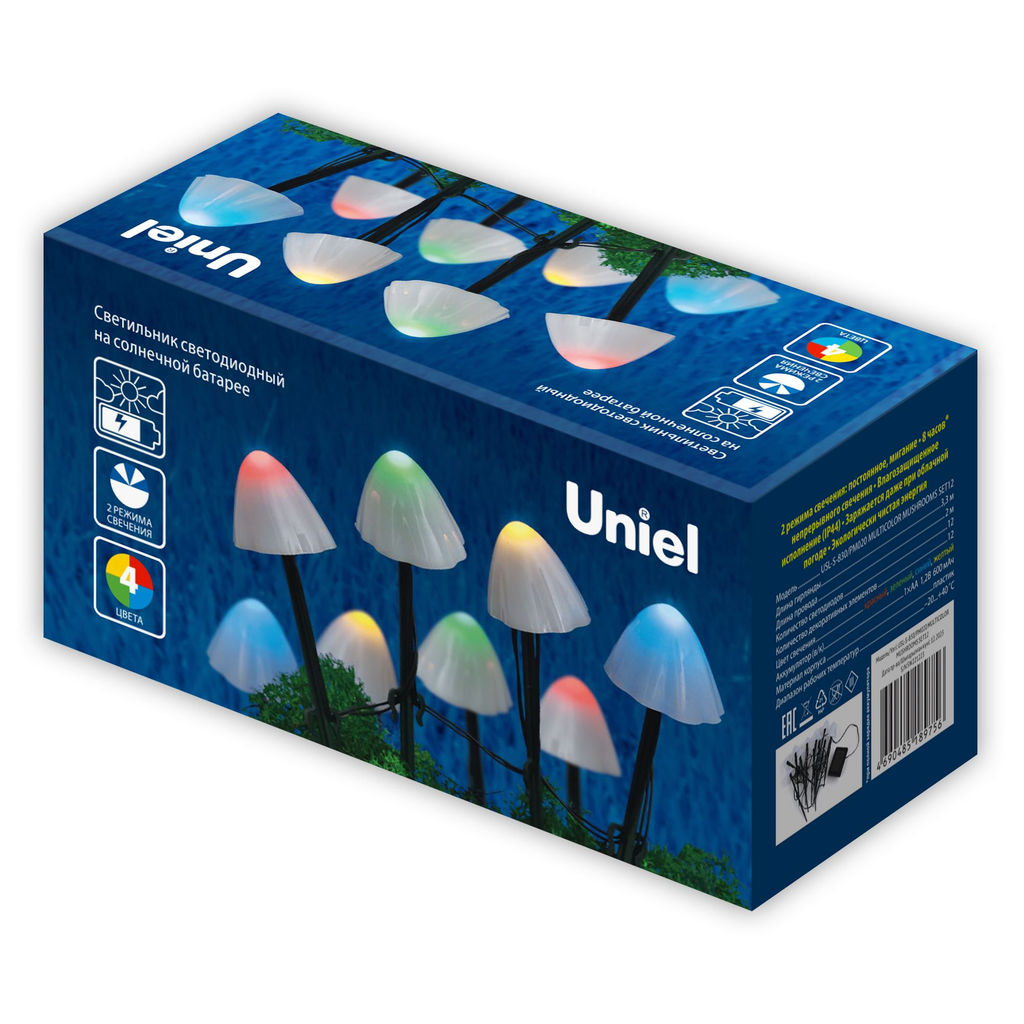USL-S-830/PM020 MULTICOLOR MUSHROOMS SET12 Садовый светильник на солнечной батарее Разноцветные грибы, в комплекте из 12 штук. 12 светодиодов. Разноцветный свет. 1*АA Ni-Mh аккумулятор в/к. IP44. TM Uniel - Volpe фото 5