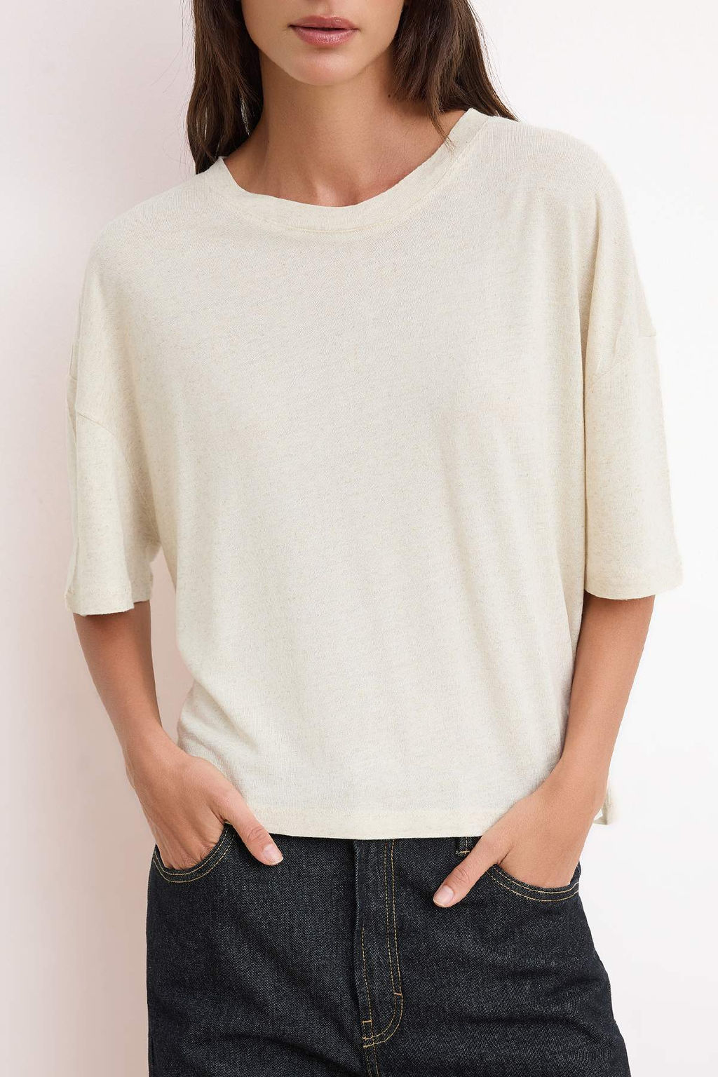 Bej Melanj Relaxed/Rahat Kal?p K?sa Kollu Ketenli Orme T-Shirt TWOSS26TS00093 - Trendyolmilla фото 3