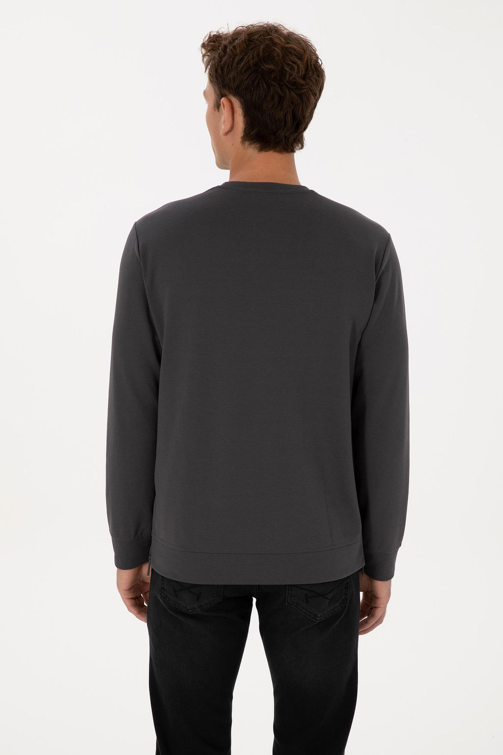 Erkek Regular Fit Yar_m Fermuarl_ Gri Sweatshirt