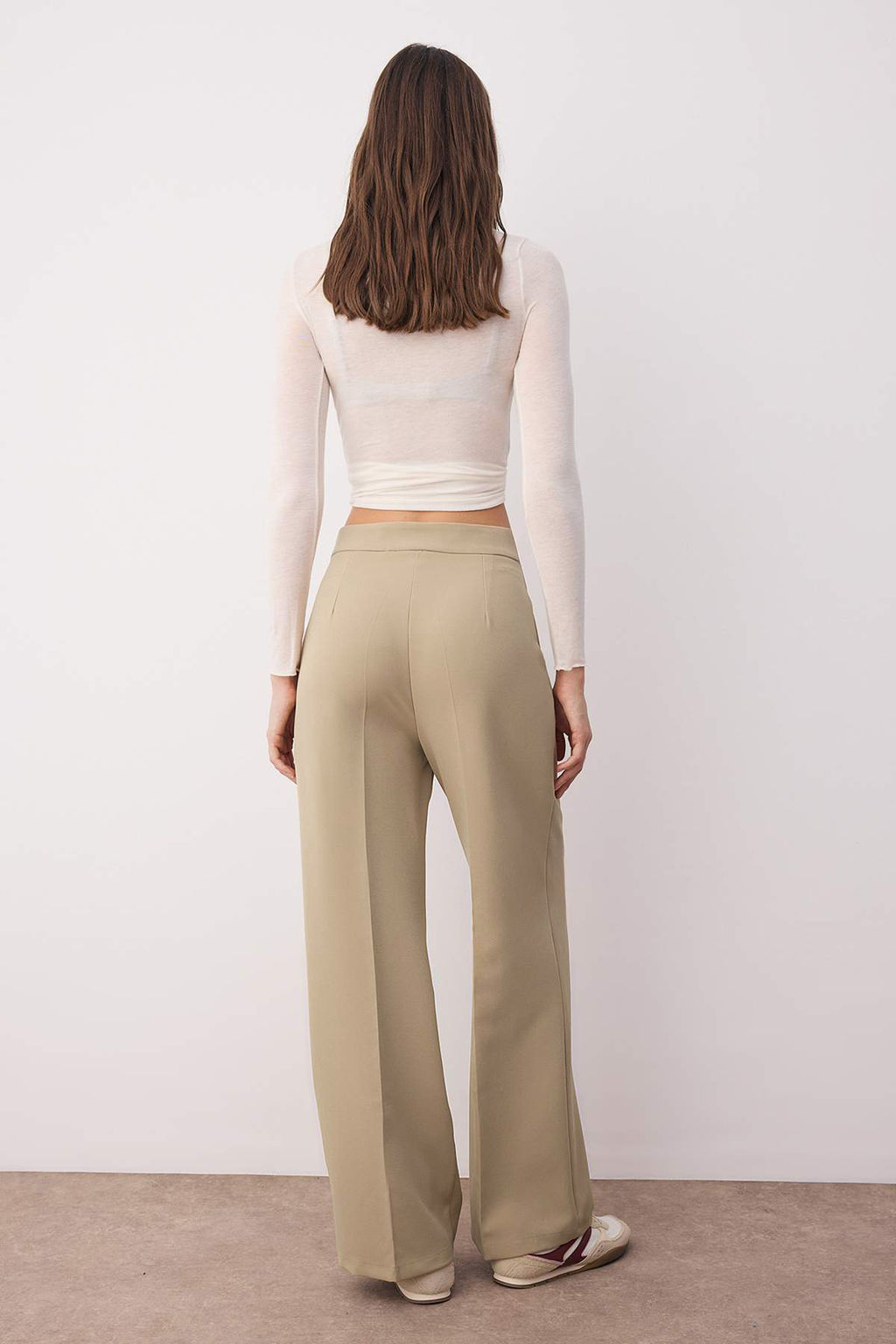 Vizon Wide Leg/Genis Paca Yuksek Bel Dokuma Kumas Pantolon TWOAW22PL0066