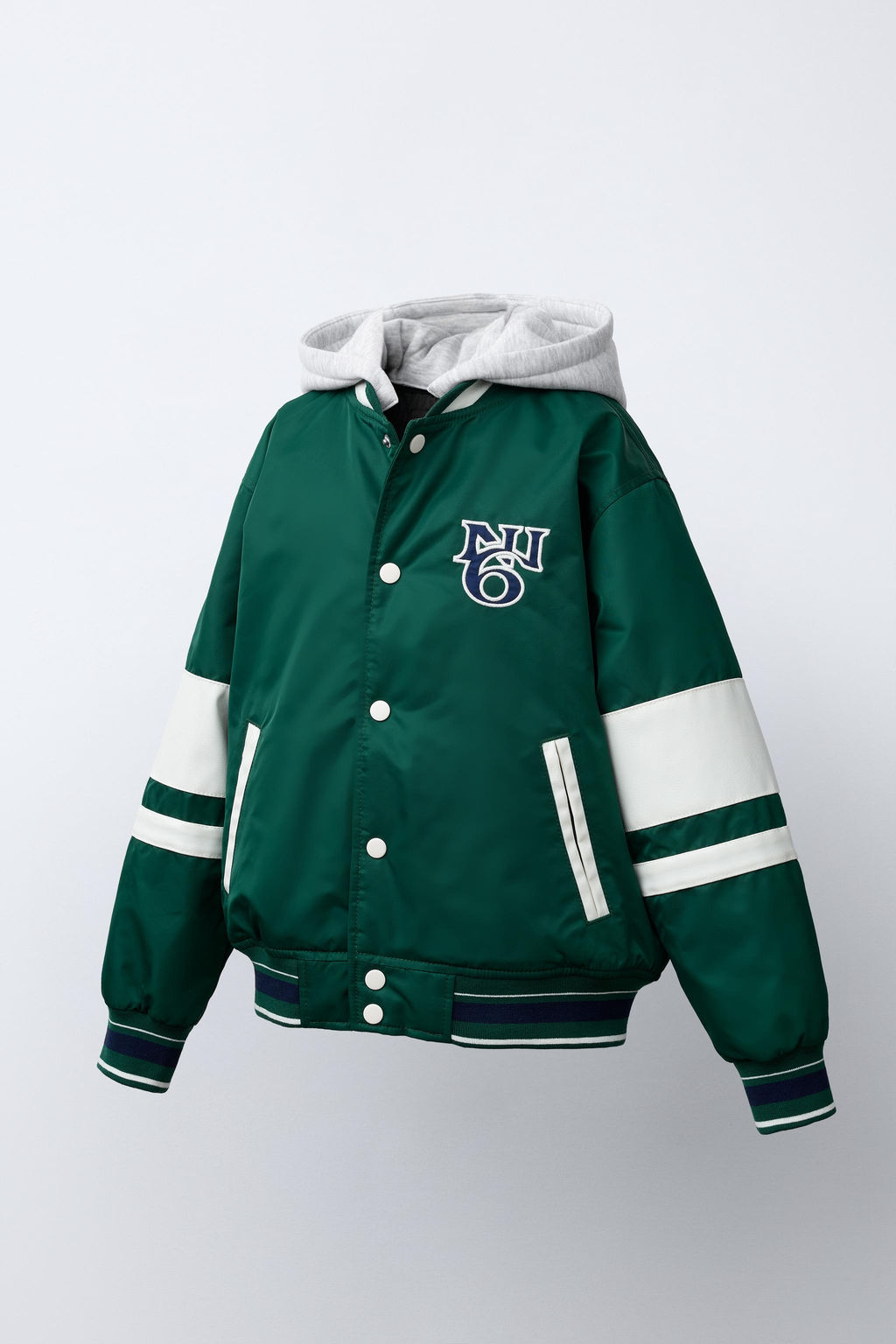 CAZADORA BOMBER NYLON TEXTO CAPUCHA DESMONTABLE / Verde - Zara фото 4