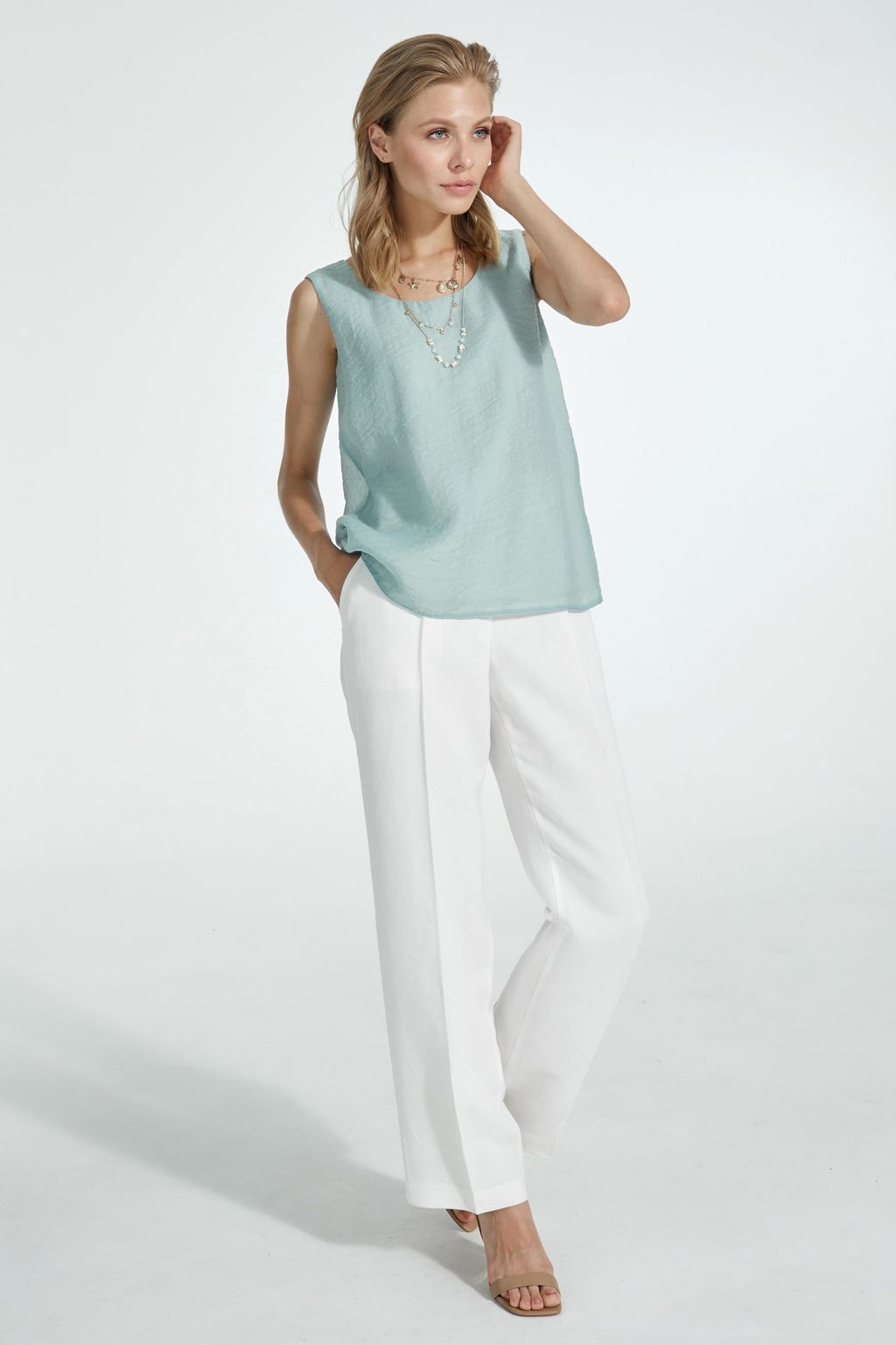 Брюки из льна с вискозой, прямого силуэта NIKA