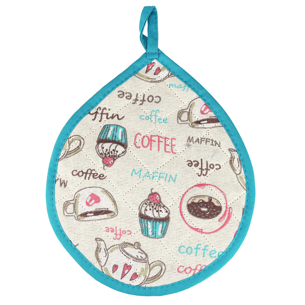 Кухонный комплект Вкусняшки: прихватка-варежка 15х30см + прихватка 20х25см форма Капелька, рогожка 171г/м2, хлопок 100%, наполнитель - ватин 280г/м2, на пластмассовом подвесе, Домашняя мода (Россия)  фото 3