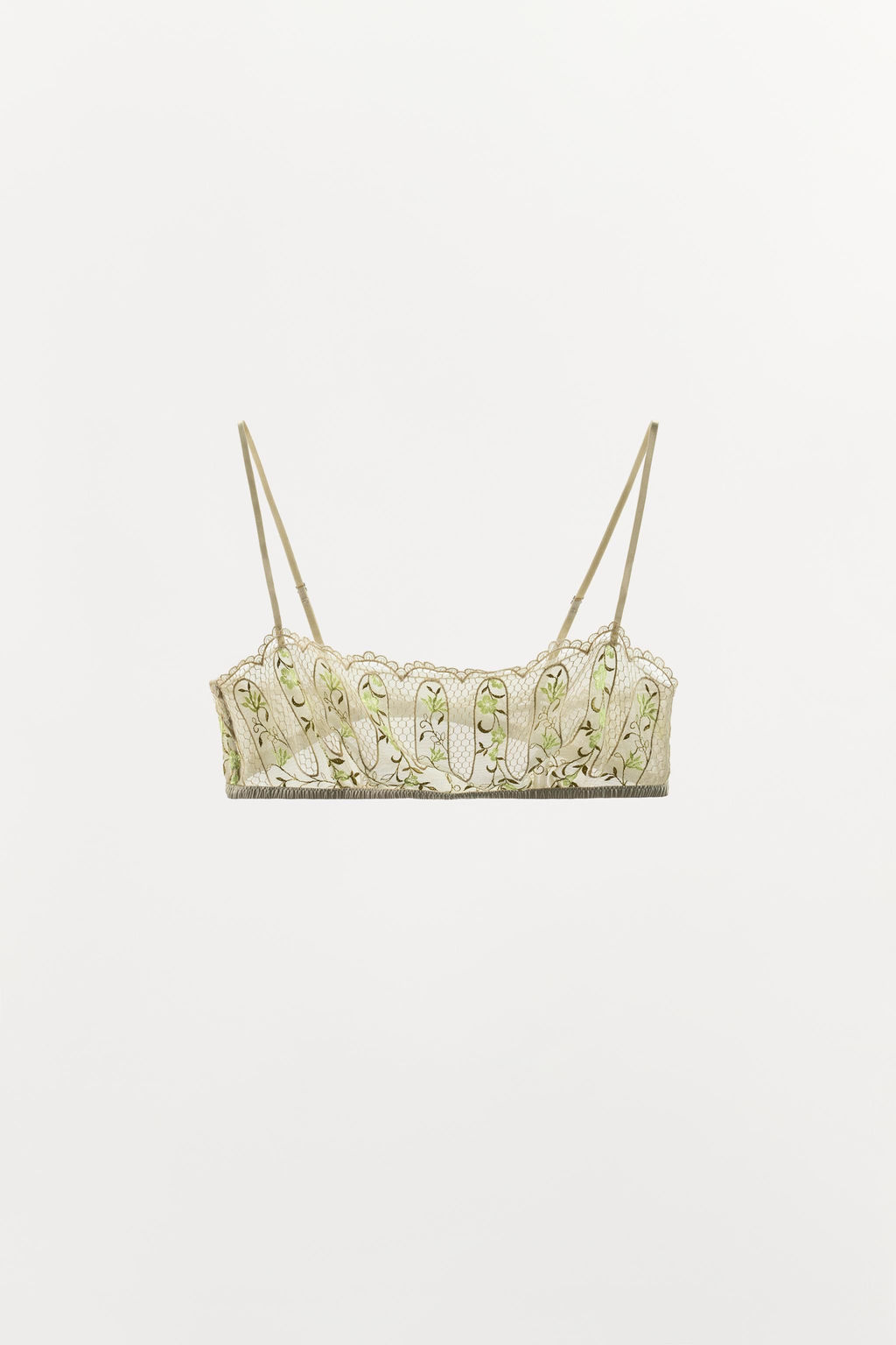 SUJETADOR BANDEAU ENCAJE BORDADOS FLORES / Crudo claro