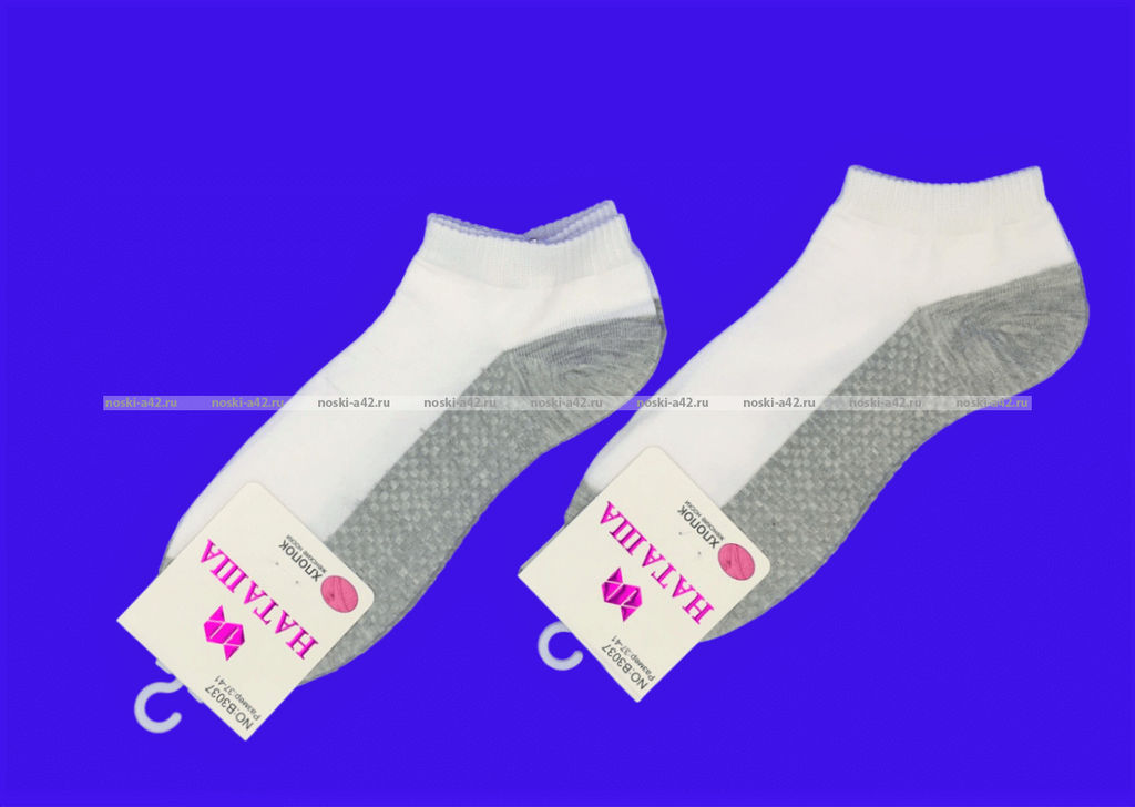 3 ПАРЫ - Носки женские укороченные белые (серая подошва) с массажным эффектом арт. 3037 - Nanhai фото 9