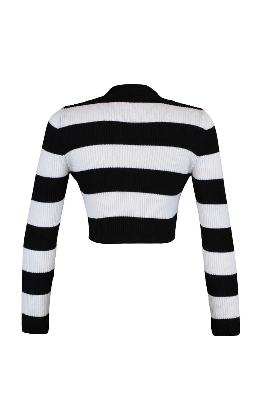 TRENDYOLMILLA Siyah Crop Pamuklu Cizgili Triko Kazak TWOAW20KZ0255