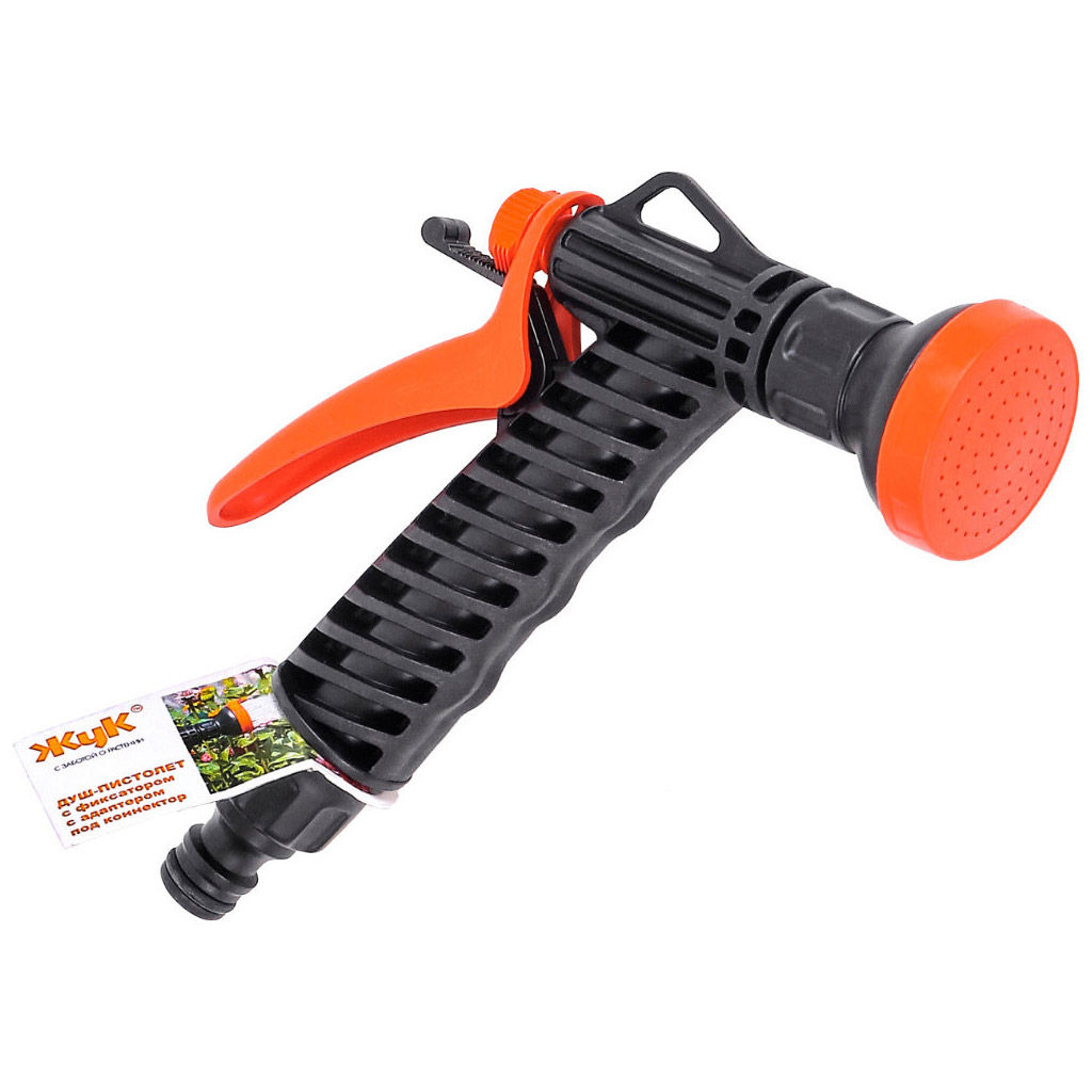 Душ-пистолет поливочный с универсальным штуцером для подключения шланга под коннектор, требуемое давление в системе: 1-2 атм, пластик (Россия)